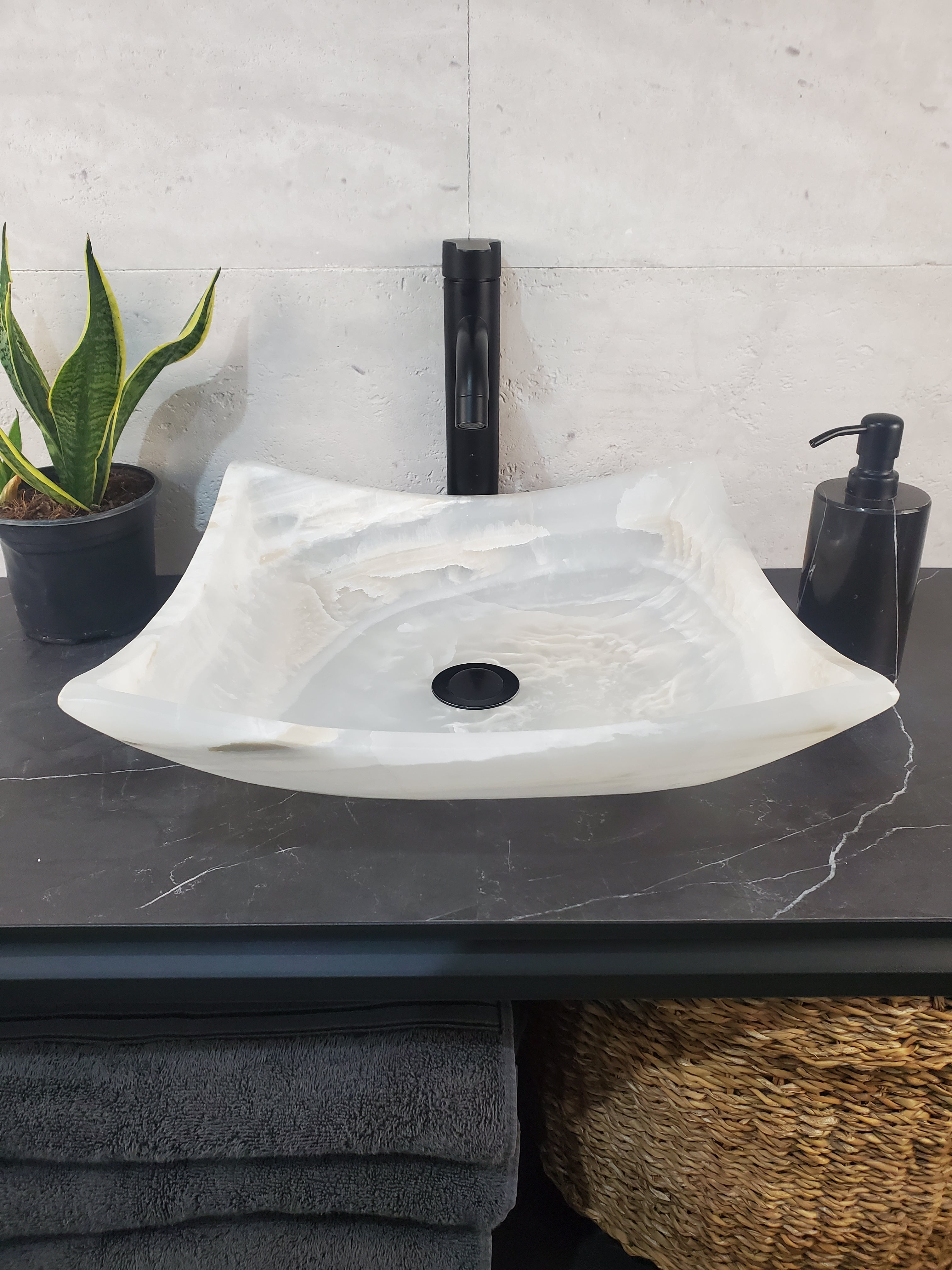 S27_06 Onyx Stone Bathroom Vessel Sink (Square)