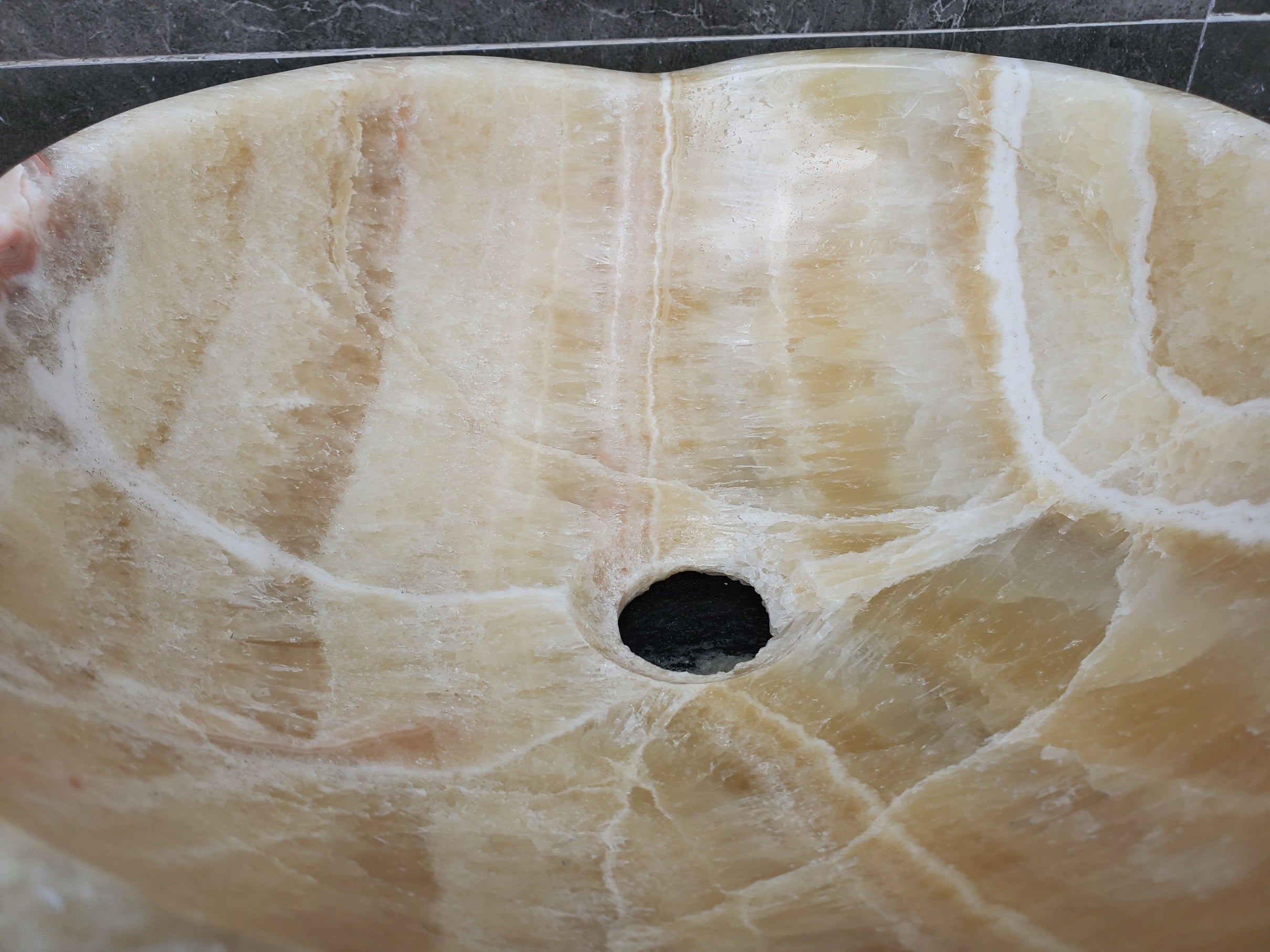 S29_12 Onyx Stone Vessel Bathroom Sink - Round