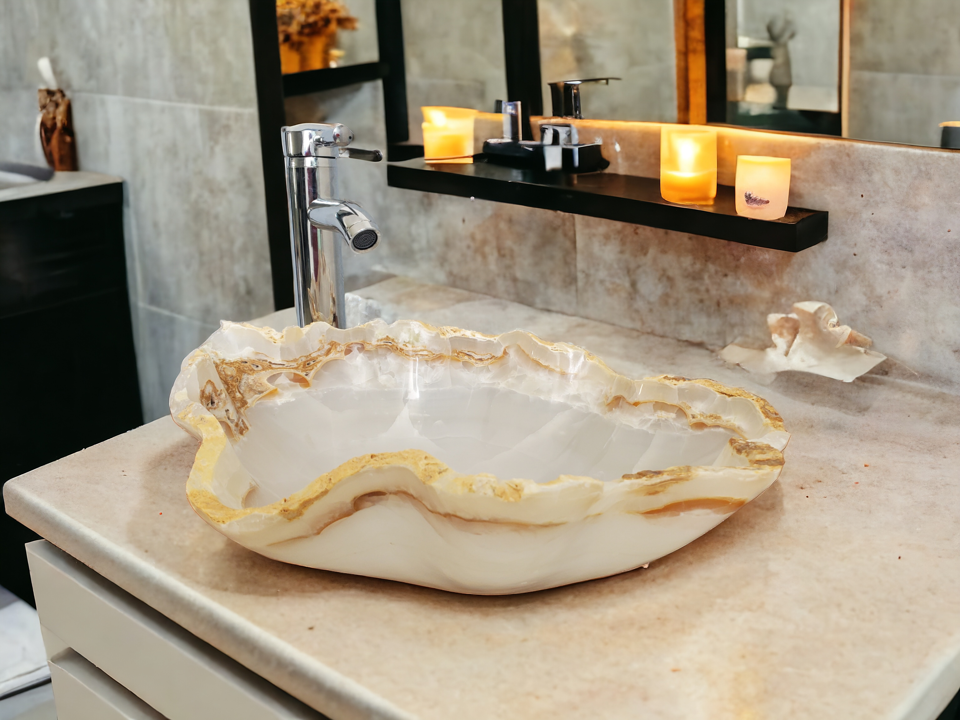 S21_17 Onyx Stone Bathroom Vessel Sink - 16.5 x 13.5 inch