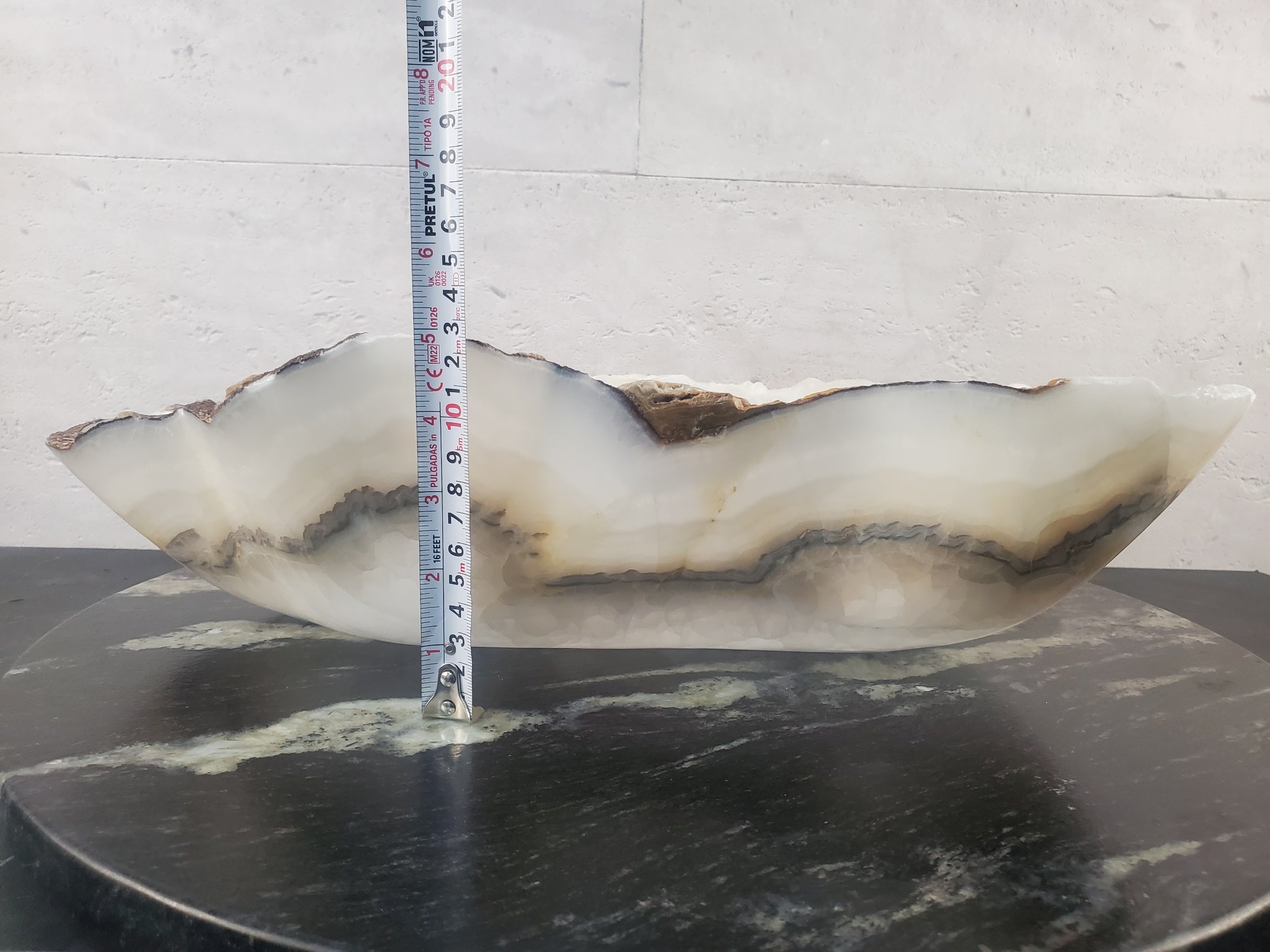 S27_03 White Onyx Stone Bathroom Vessel Sink - 18 x 10.5 inch