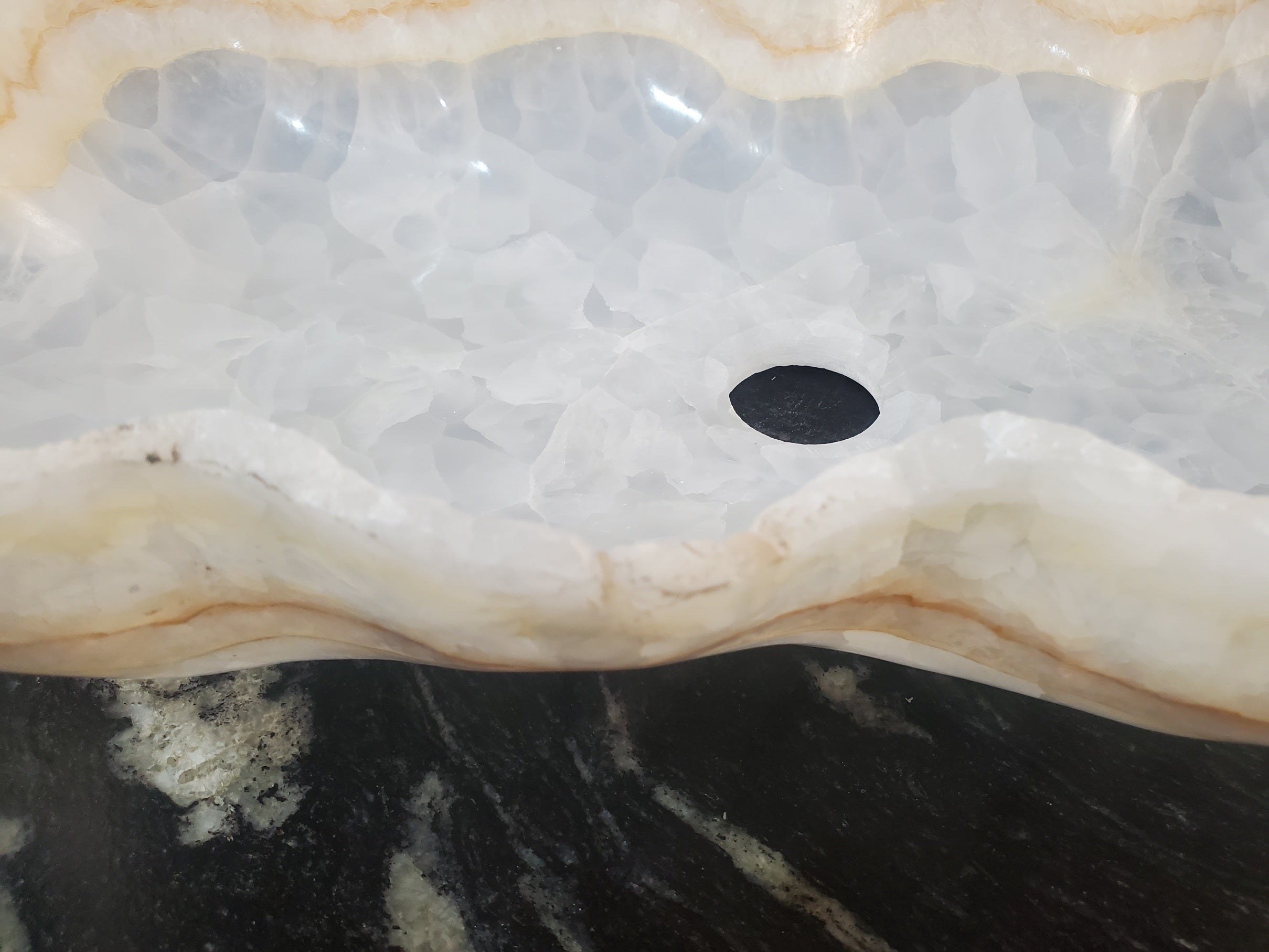 S27_02 White Onyx Stone Bathroom Vessel Sink - 20 x 12.5 inch
