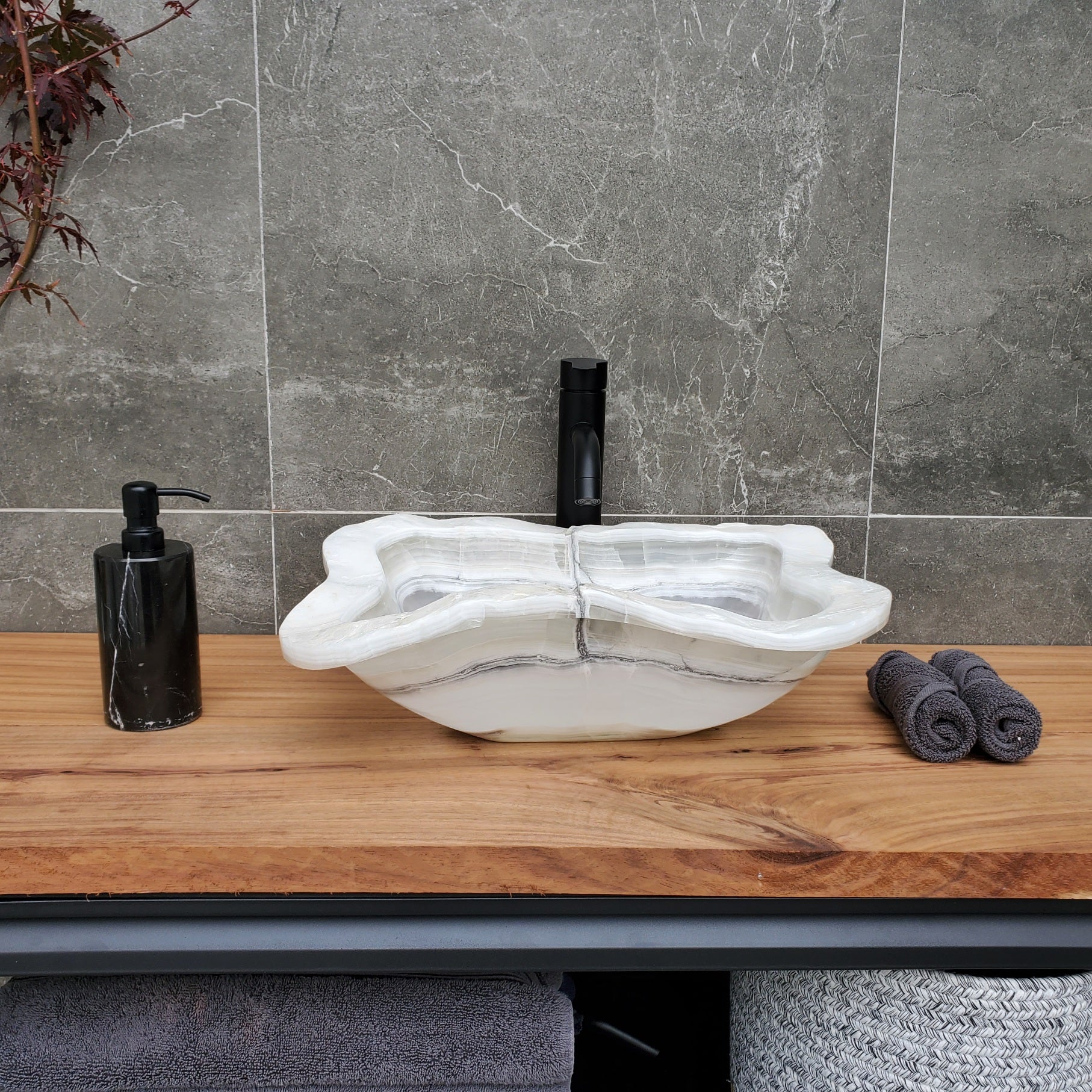 S30_07 Onyx Stone Vessel Bathroom Sink - 18 x 14 inch