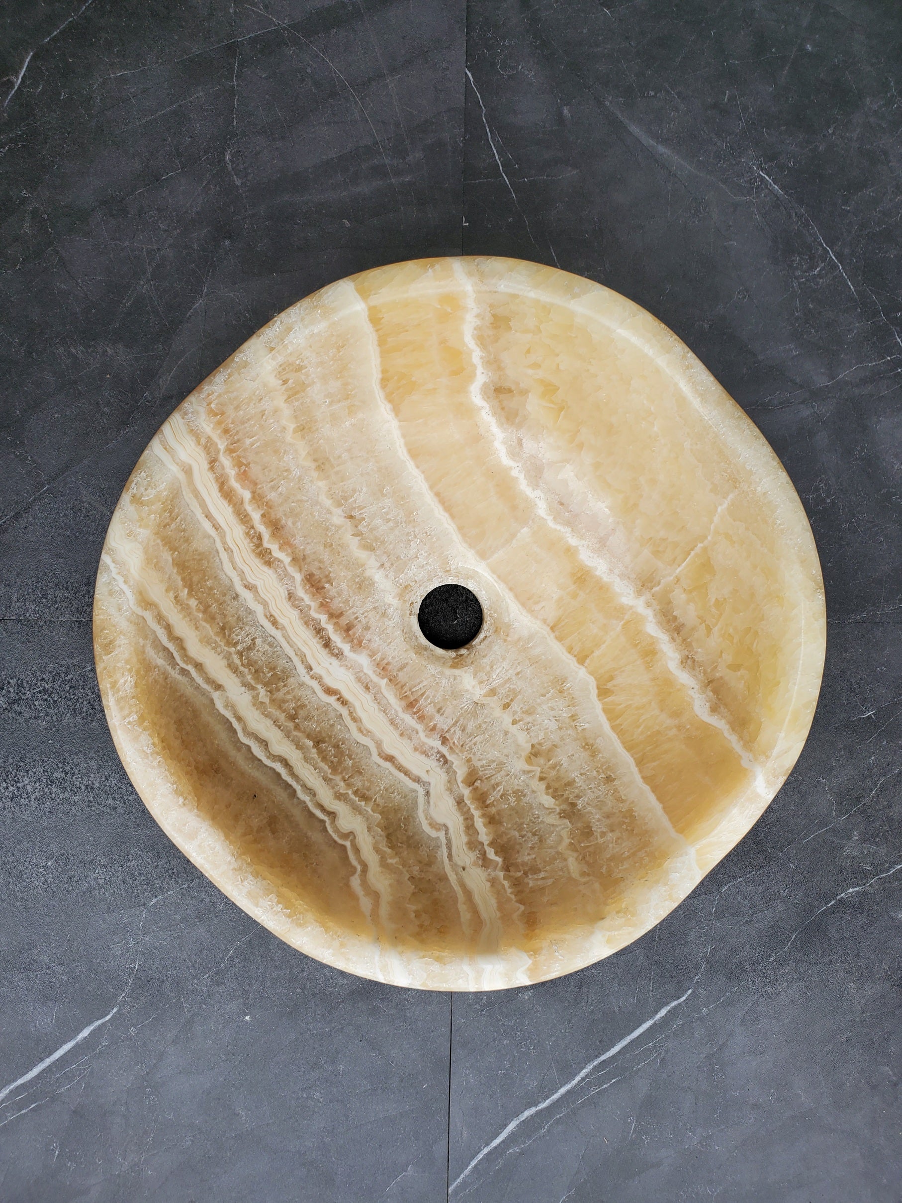 S29_11 Onyx Stone Vessel Bathroom Sink - Round