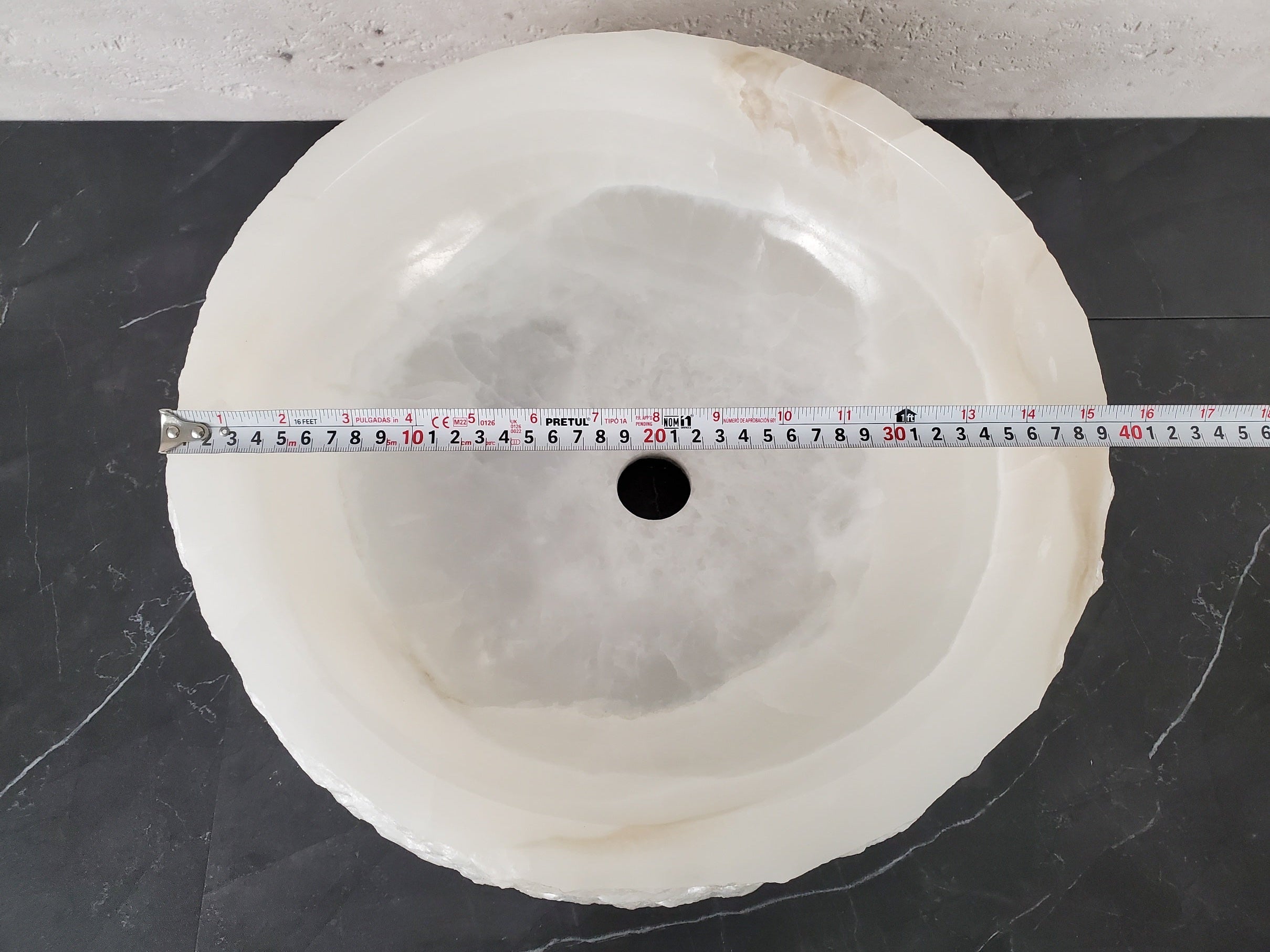 S27_13 Round Onyx Stone Vessel Sink - 15.5 x 15.5 inch