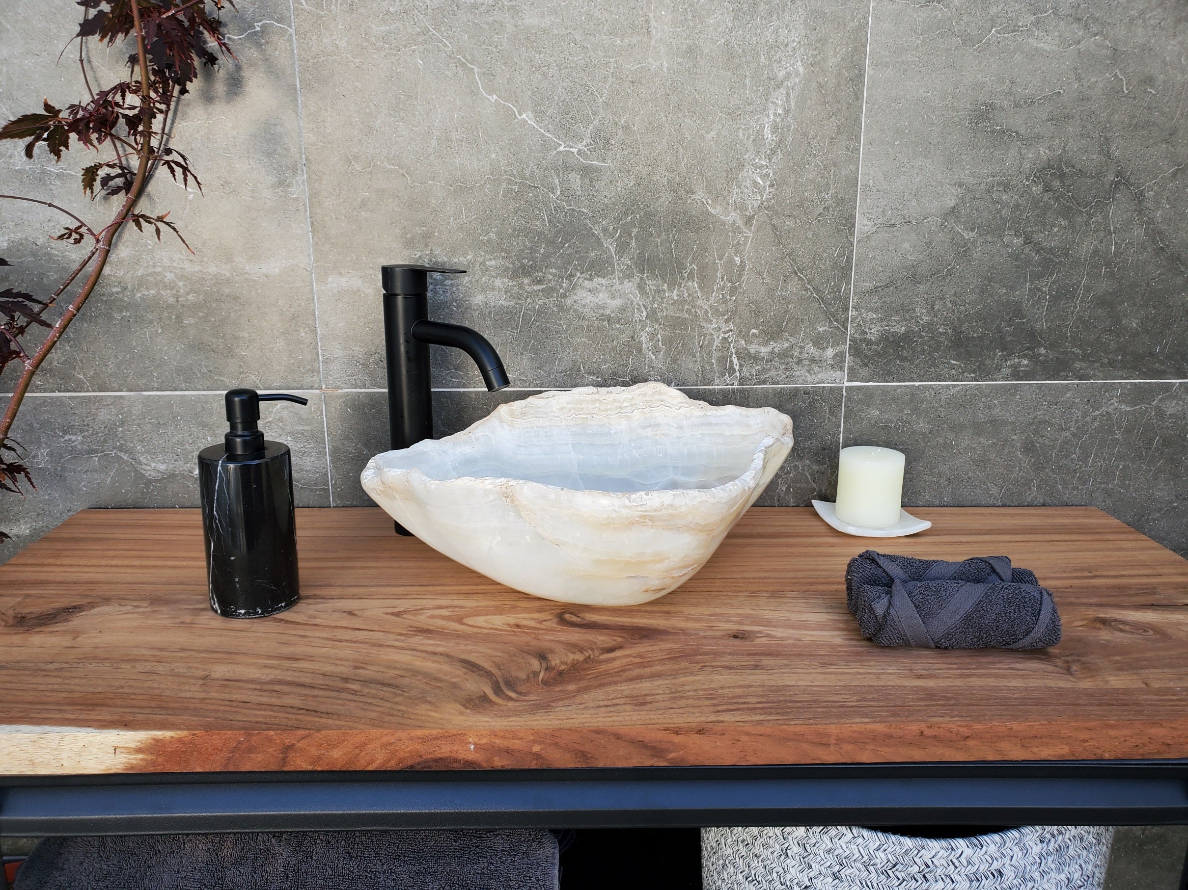 S29_07 Onyx Stone Bathroom Vessel Sink - 17 x 14 inch