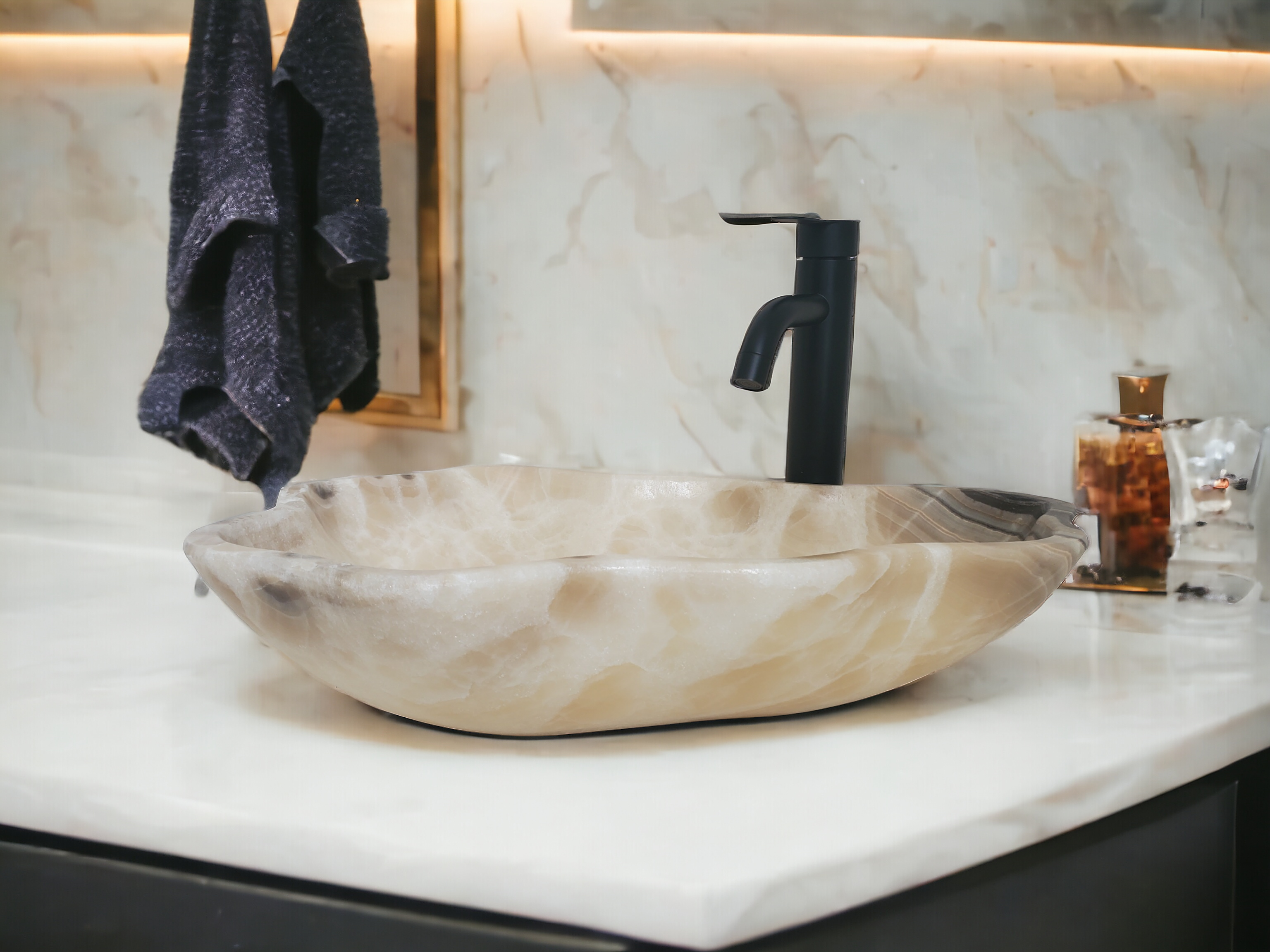 S21_15 Onyx Stone Vessel Bathroom Sink
