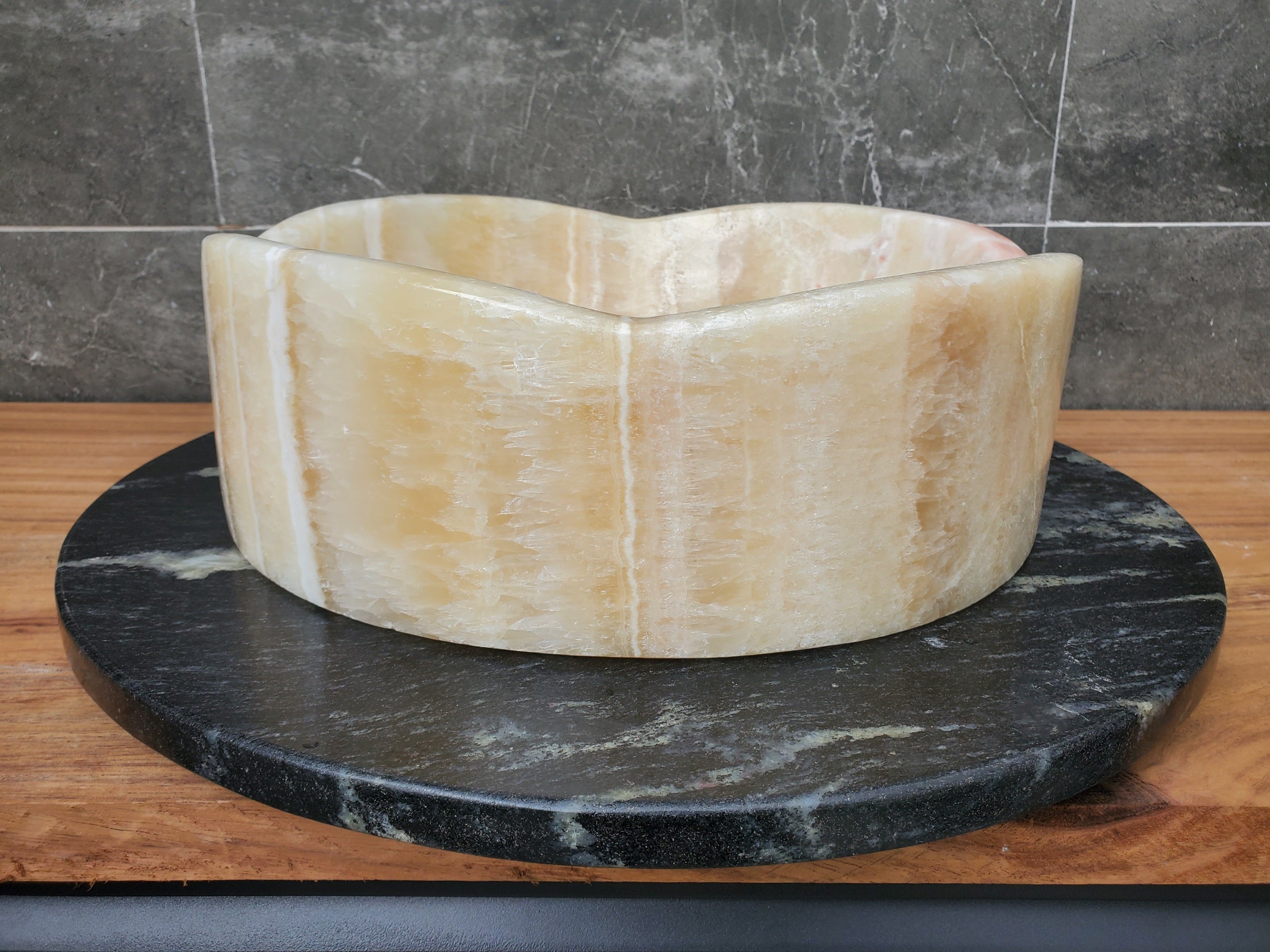 S29_12 Onyx Stone Vessel Bathroom Sink - Round