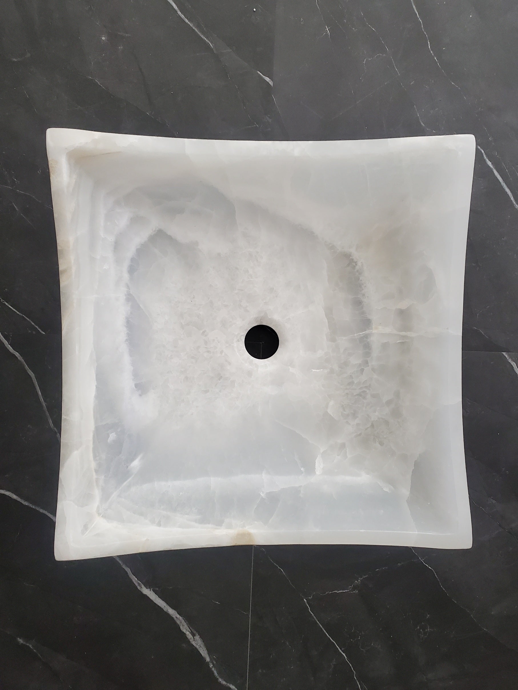 S27_07 Onyx Stone Bathroom Vessel Sink (Square)
