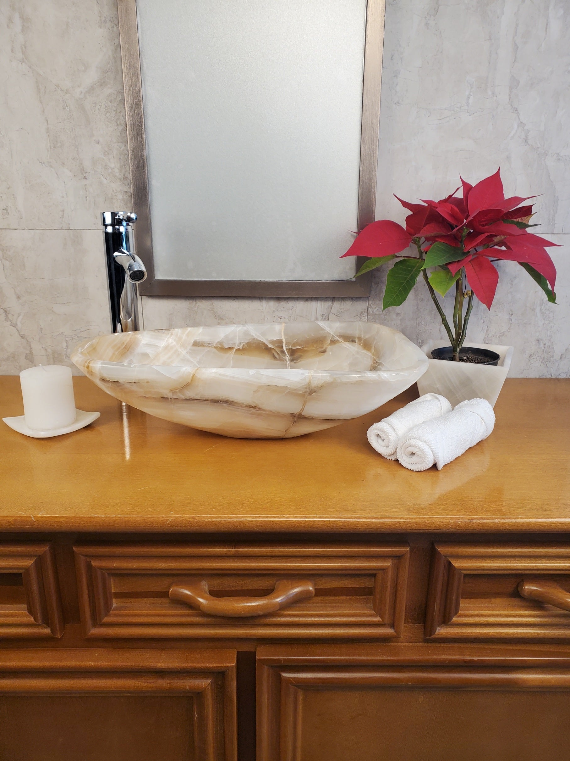 S24_01 Onyx Stone Bathroom Vessel Sink