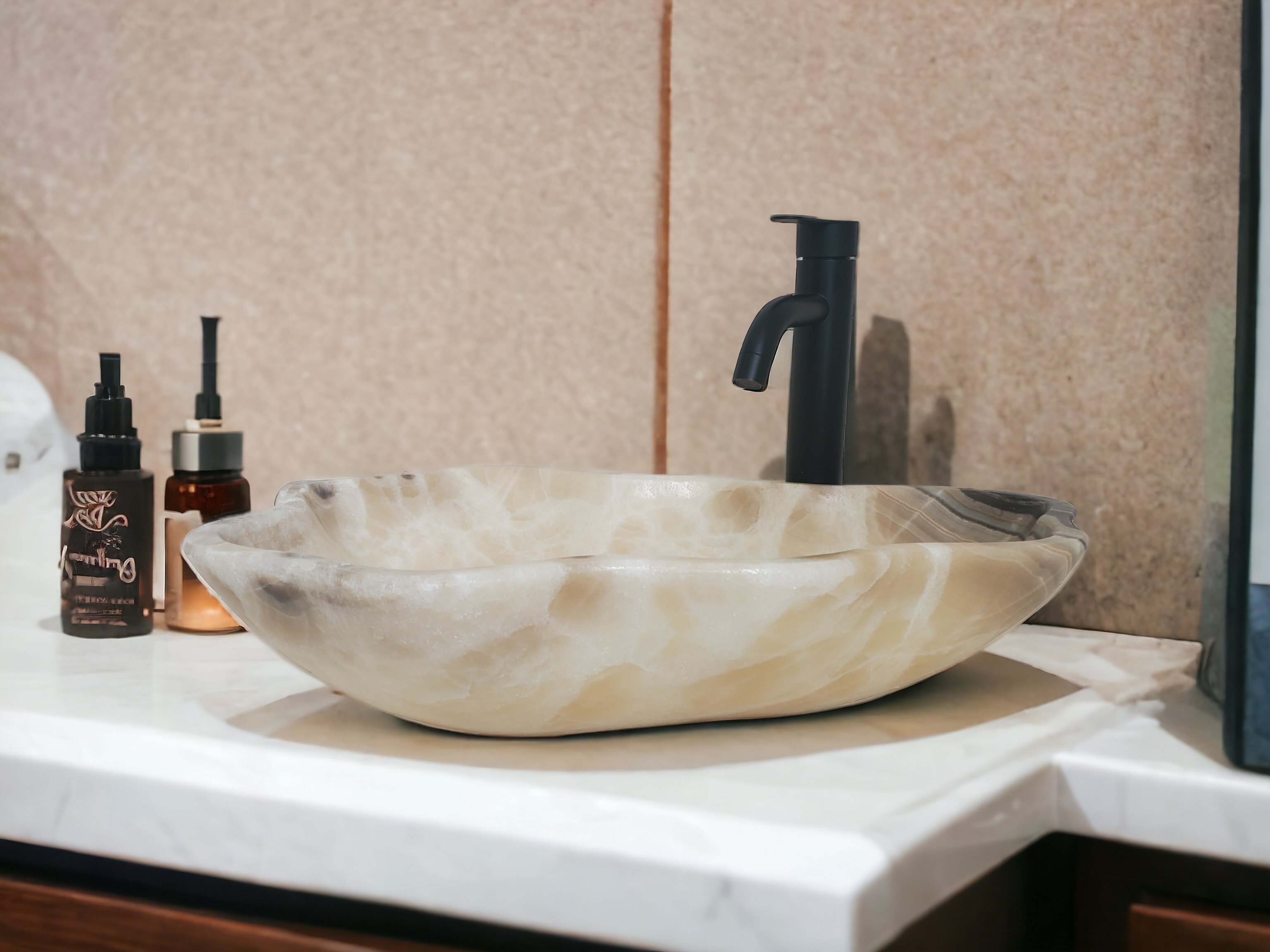 S21_15 Onyx Stone Vessel Bathroom Sink