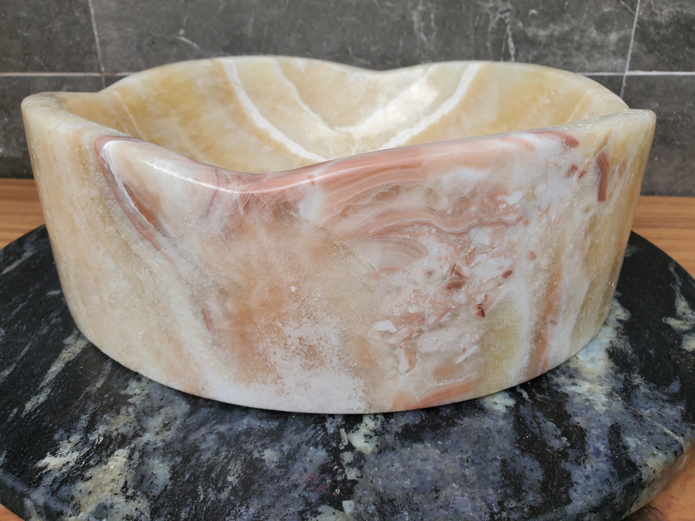 S29_12 Onyx Stone Vessel Bathroom Sink - Round