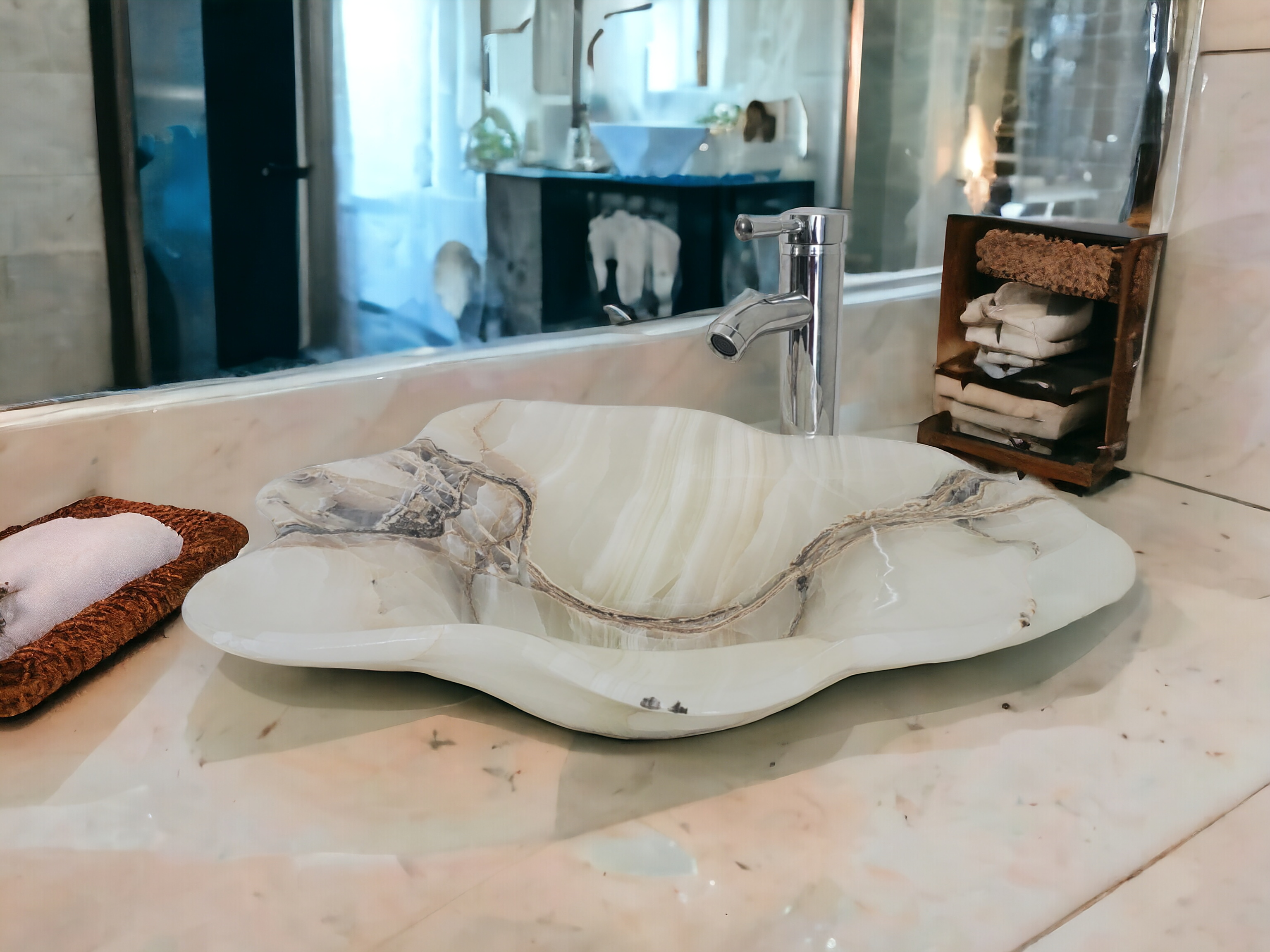 S21_19 Onyx Stone Bathroom Vessel Sink - 19.5 x 18.5 inch