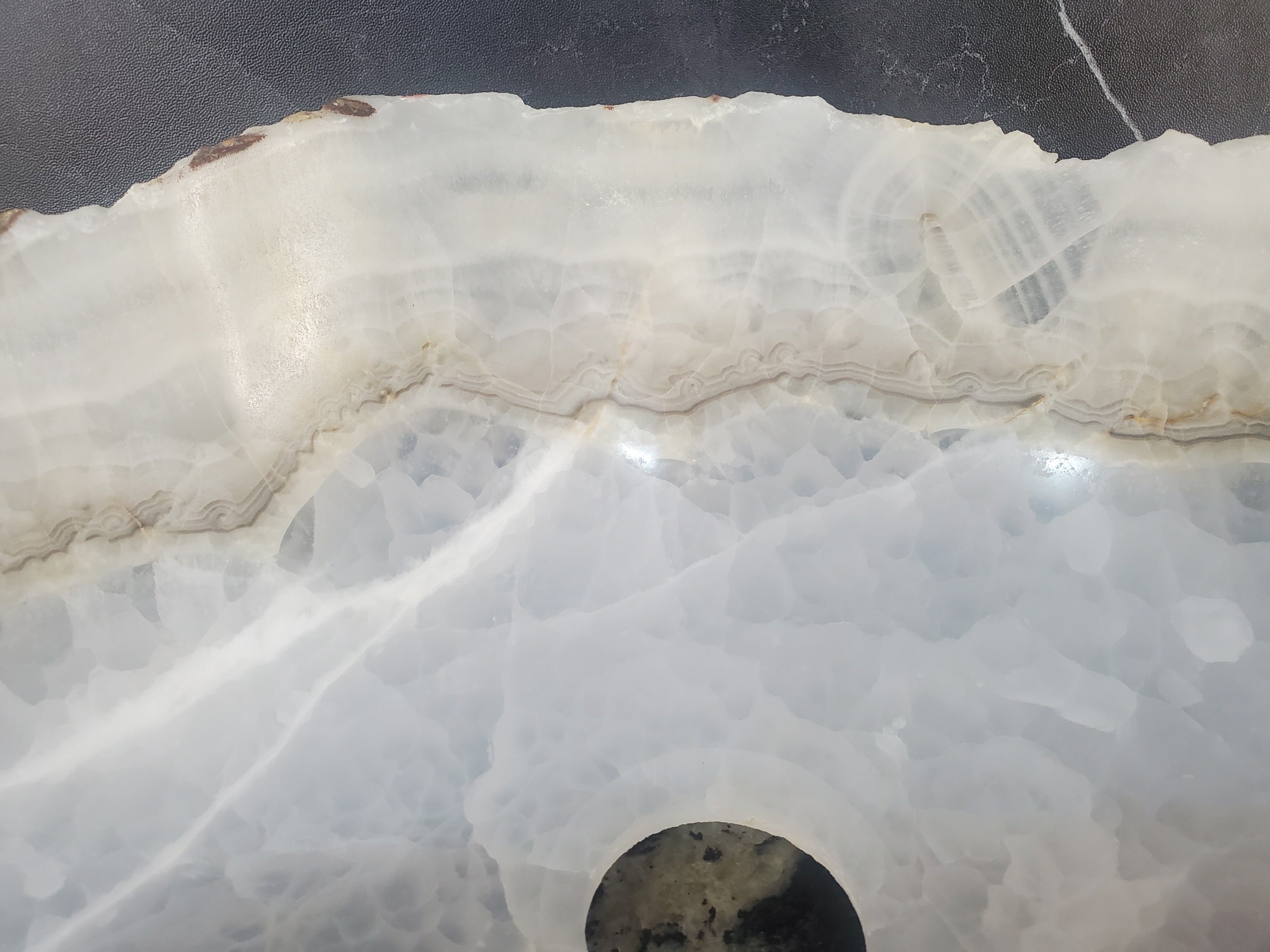 S27_03 White Onyx Stone Bathroom Vessel Sink - 18 x 10.5 inch