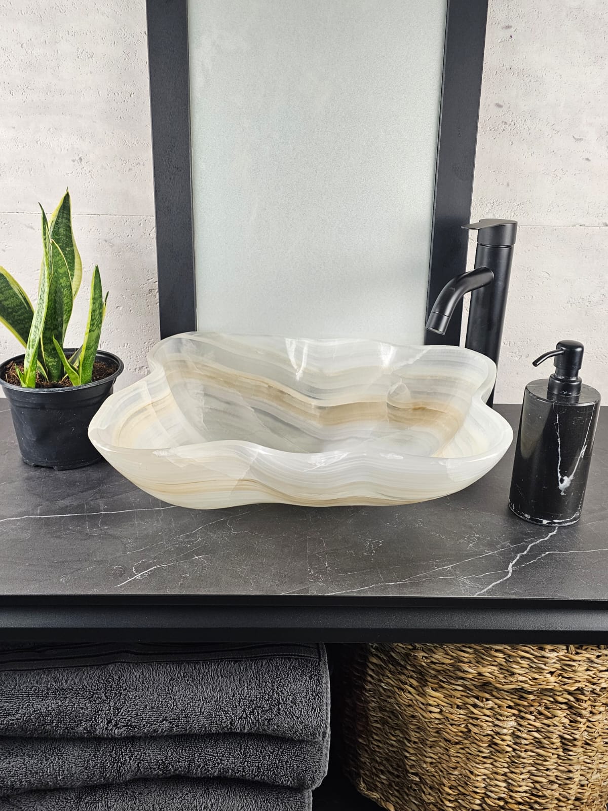 S27_01 White Onyx Stone Bathroom Vessel Sink