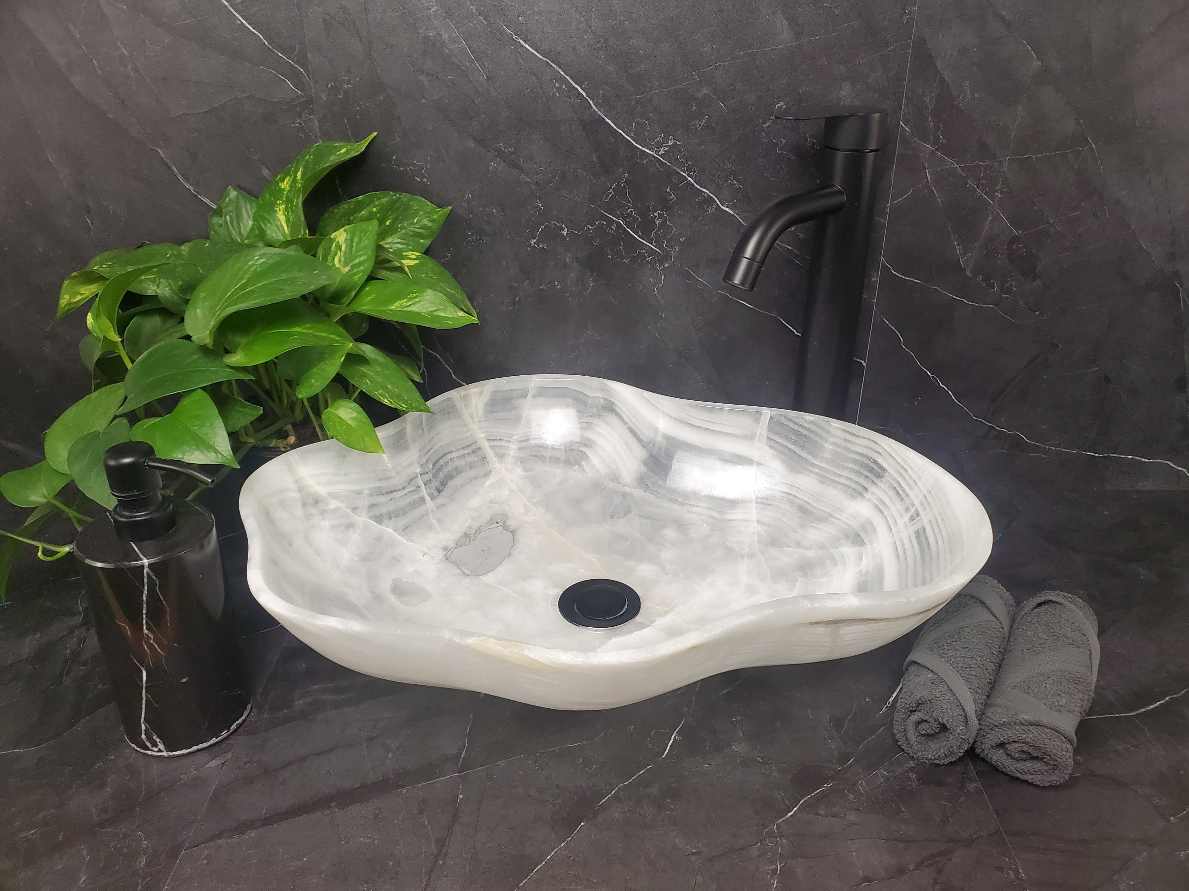 S24_19 Crystal Onyx Stone Bathroom Vessel Sink - 20 x 15 inch