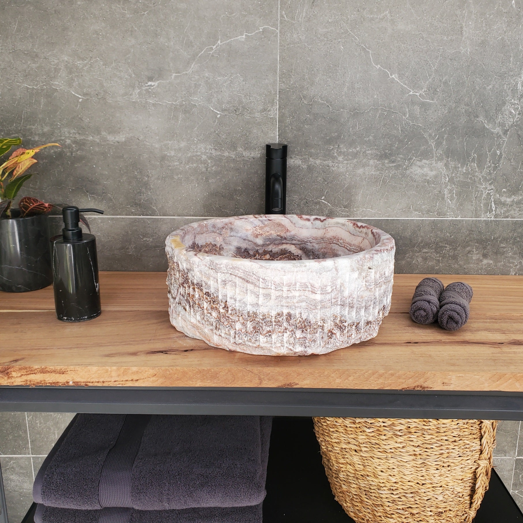 S34_04 Serpentine Onyx Stone Vessel Sink