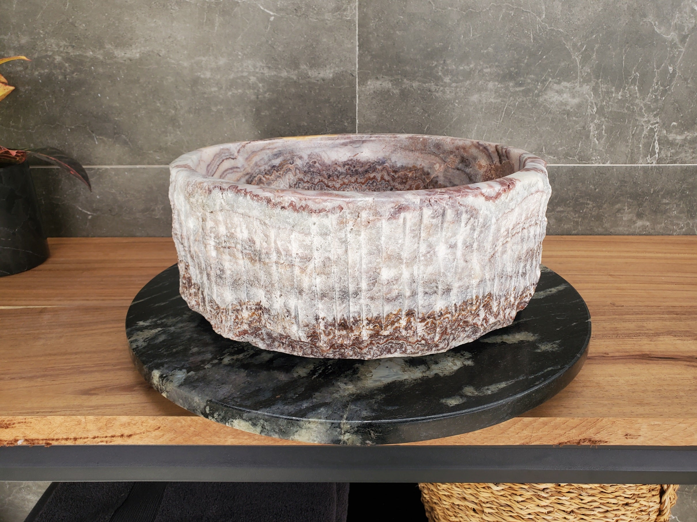S34_04 Serpentine Onyx Stone Vessel Sink