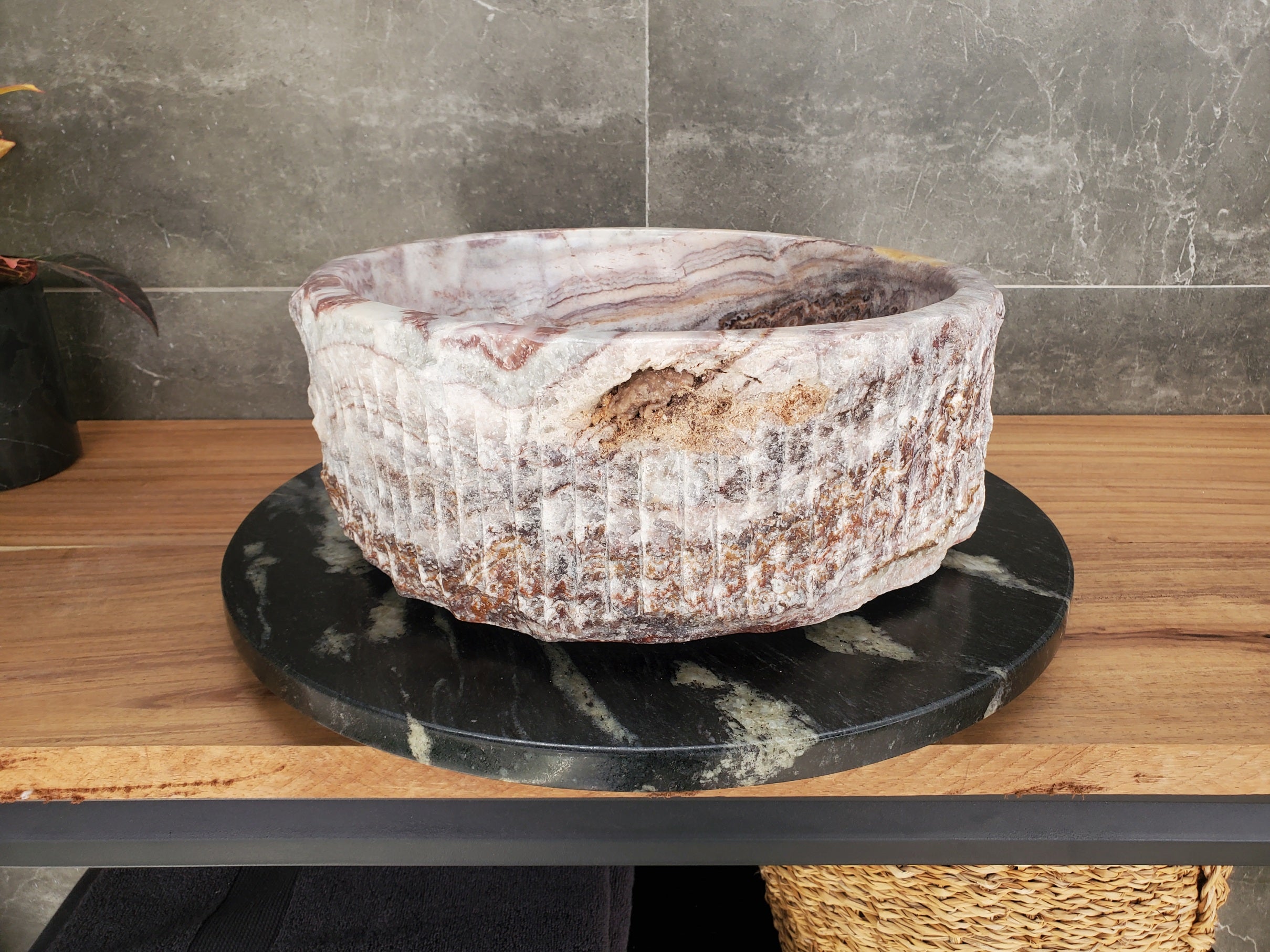 S34_04 Serpentine Onyx Stone Vessel Sink