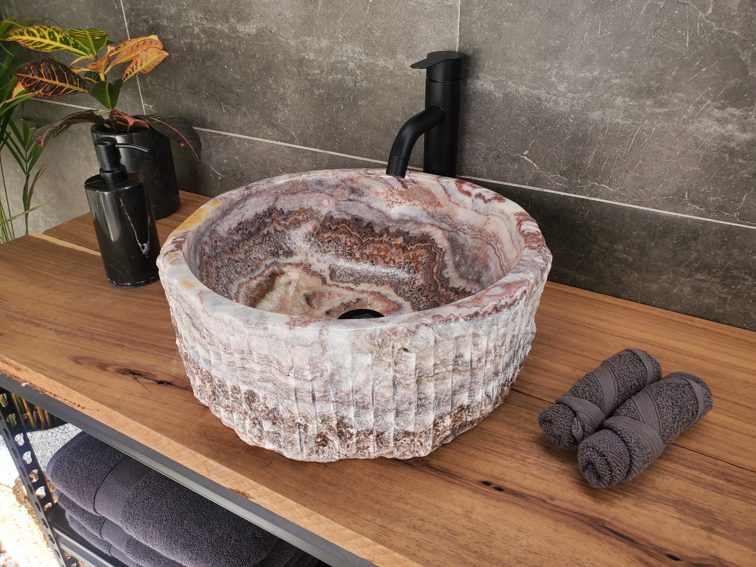 S34_04 Serpentine Onyx Stone Vessel Sink