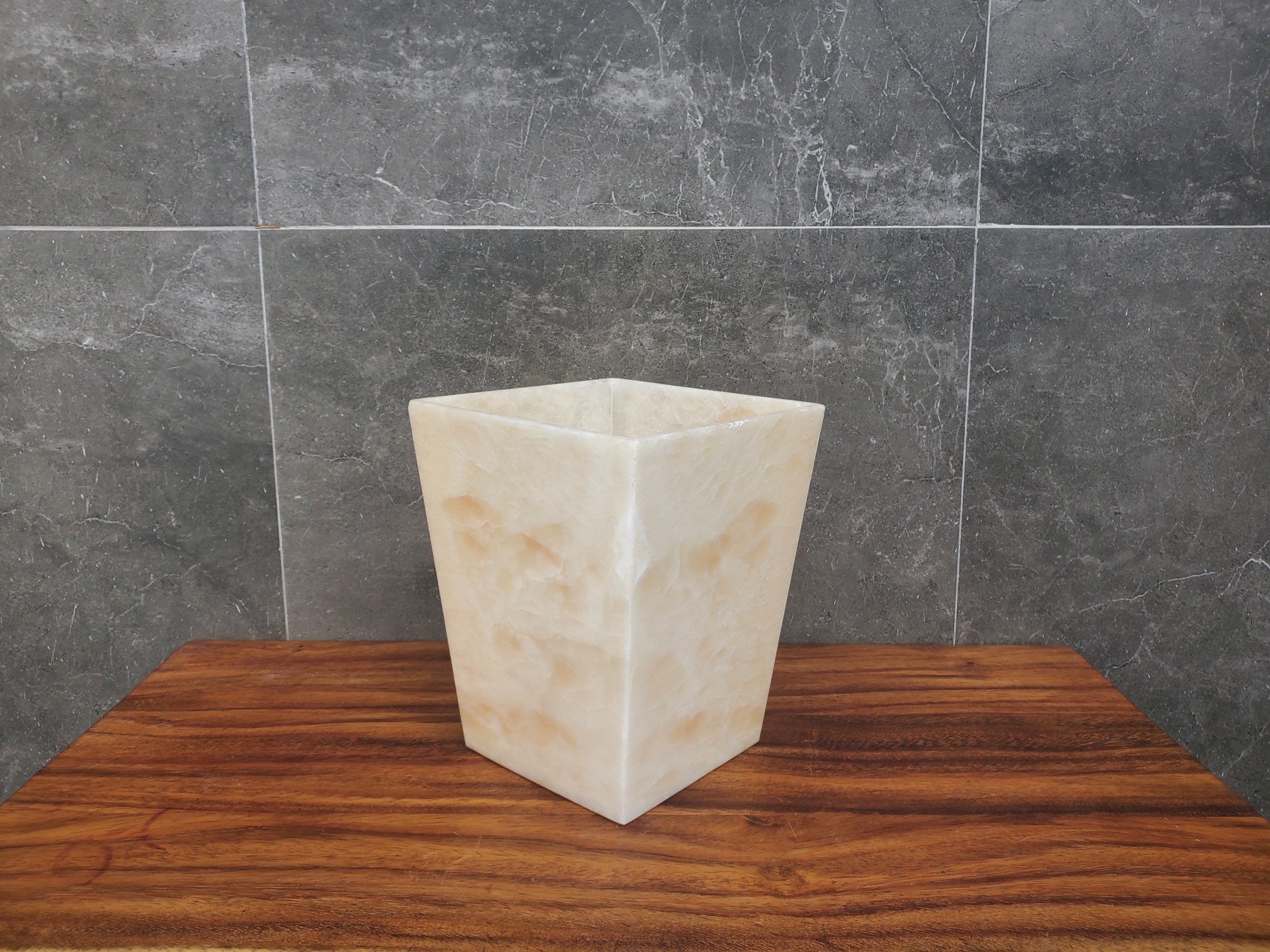 WB07 Onyx Stone Waste Basket Waste Basket Bath Home Waste Baskets