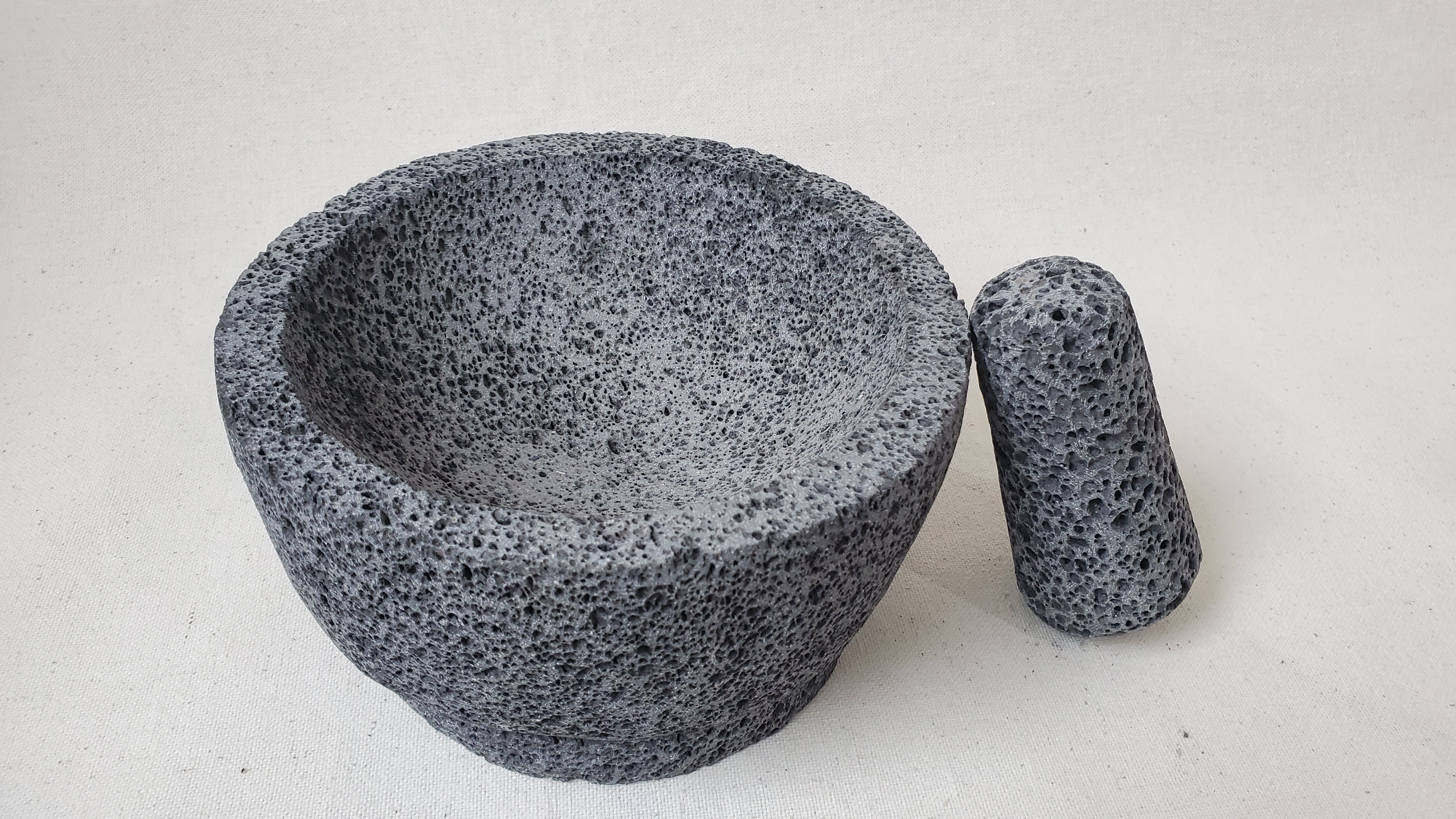 Authentic 8-inch Molcajete Pestle and Mortar Set. Made of pure basalt volcanic lava rock. Handmade in Mexico using traditional techniques. We hand finish, package, and ship from the USA. Buy now at www.felipeandgrace.com.