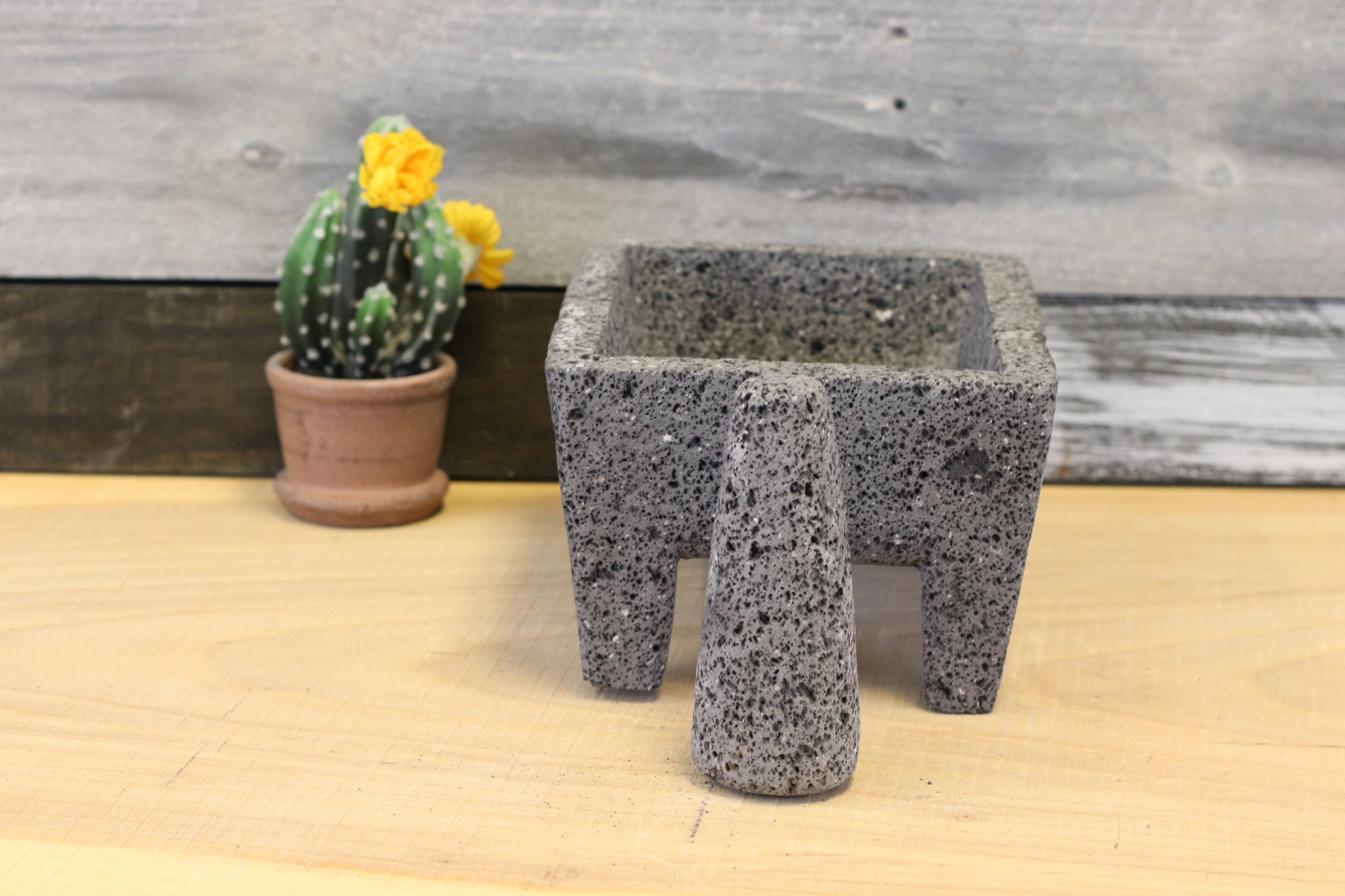 9-inch Rectangular Molcajete made from Volcanic Lava Rock. Handmade in Mexico using traditional techniques. We hand finish, package, and ship from the USA. Buy now at www.felipeandgrace.com.