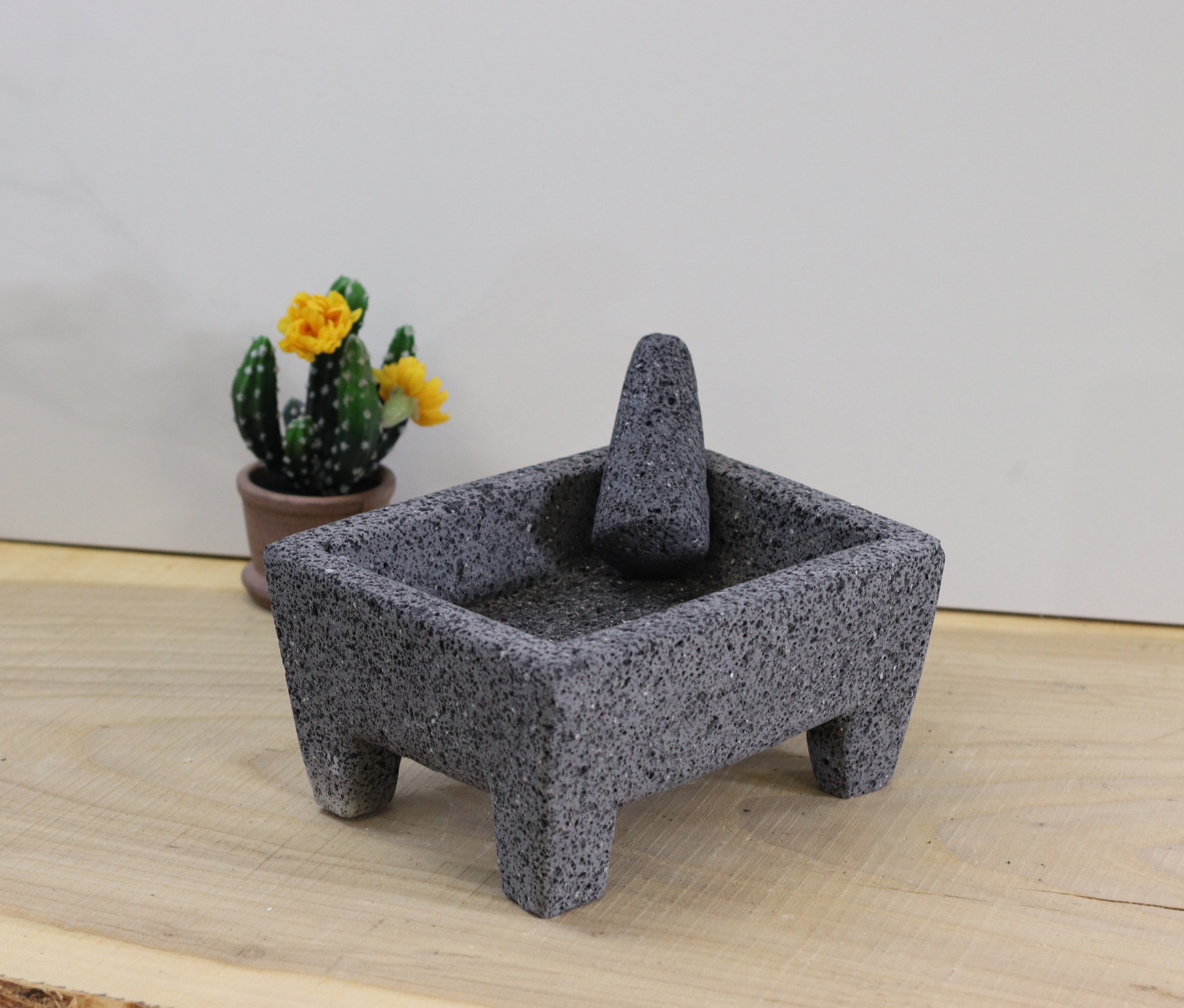9-inch Rectangular Molcajete made from Volcanic Lava Rock. Handmade in Mexico using traditional techniques. We hand finish, package, and ship from the USA. Buy now at www.felipeandgrace.com.