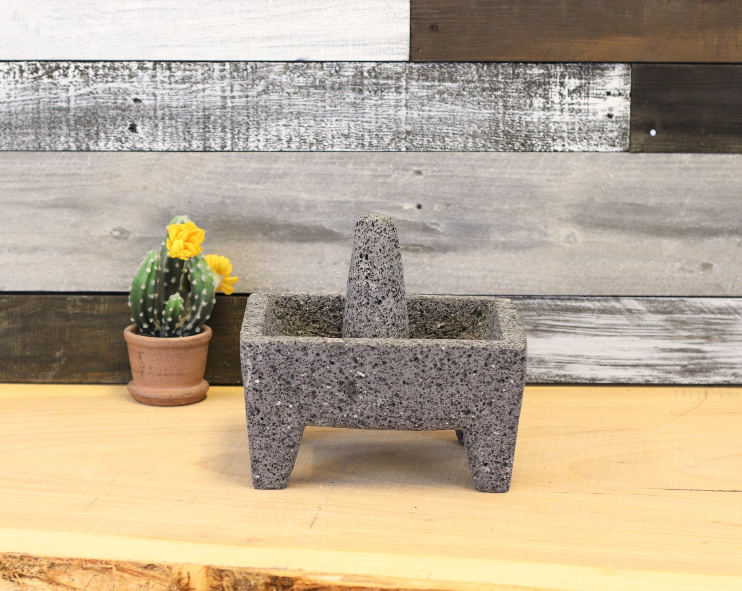 9-inch Rectangular Molcajete made from Volcanic Lava Rock. Handmade in Mexico using traditional techniques. We hand finish, package, and ship from the USA. Buy now at www.felipeandgrace.com.