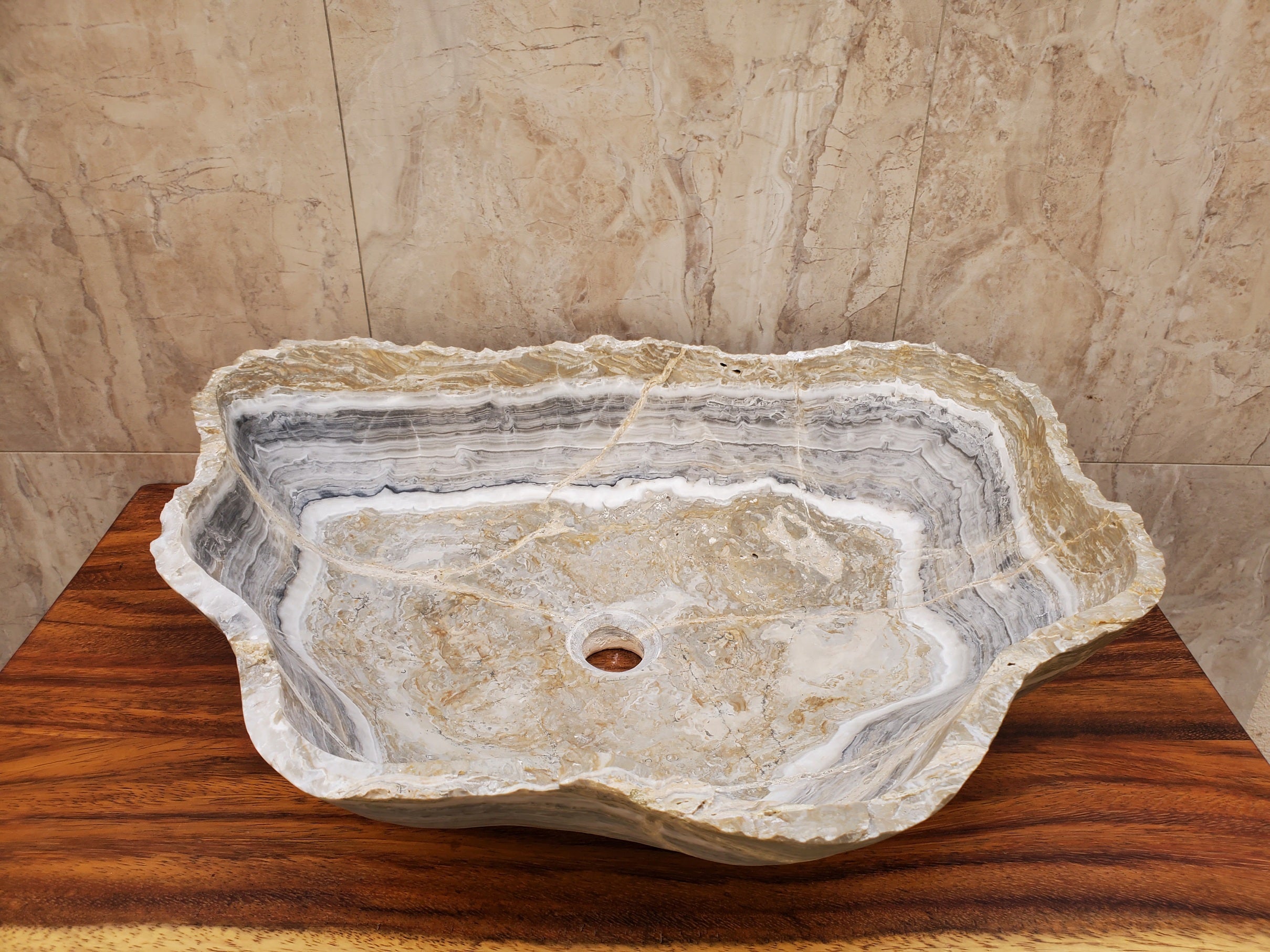 Gray and Light Brown Onyx Vessel Sink Onyx Sinks Featured Onyx Sinks Sinks