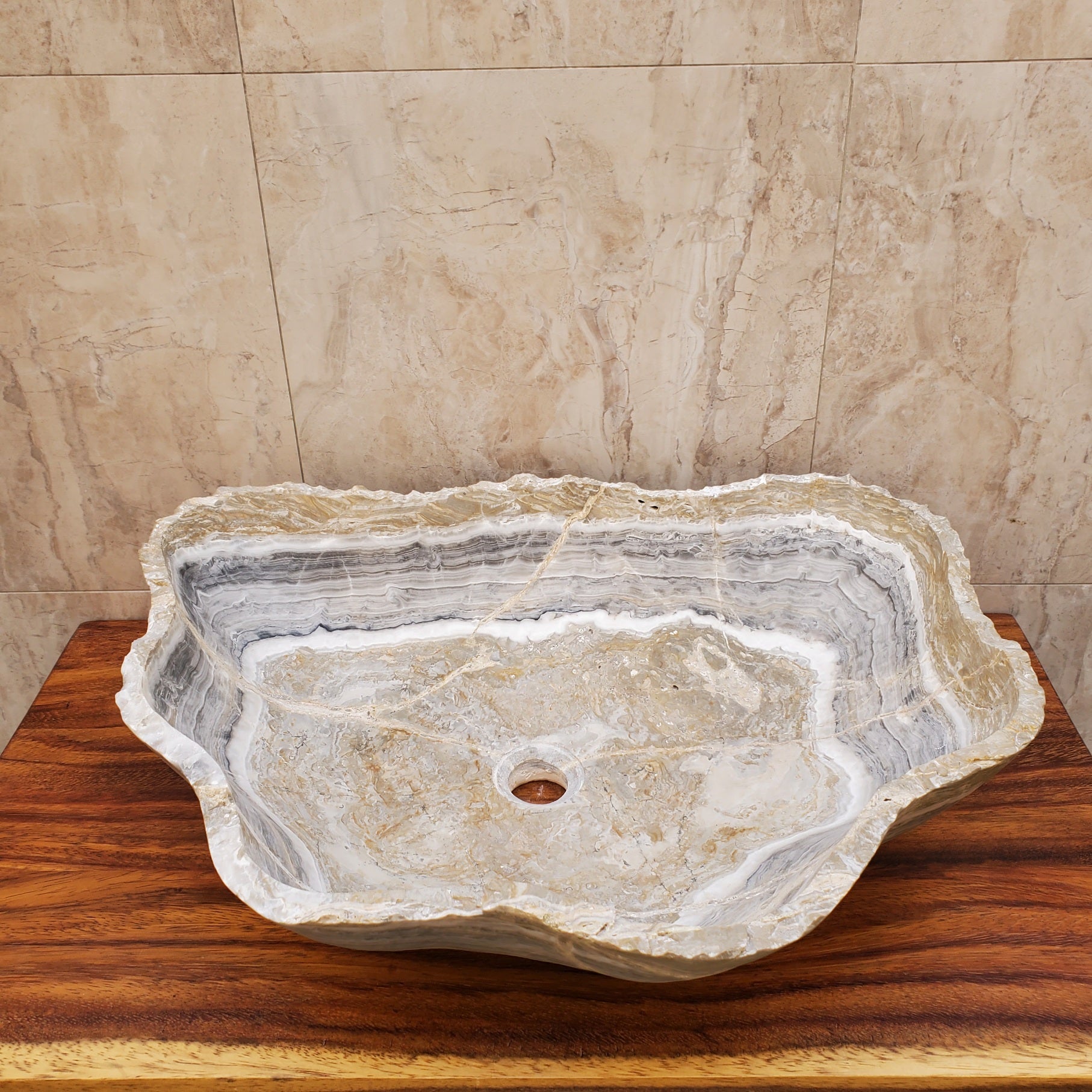 Gray and Light Brown Onyx Vessel Sink Onyx Sinks Featured Onyx Sinks Sinks