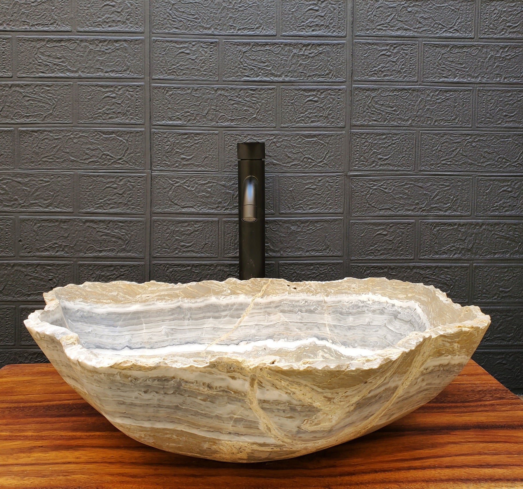 Gray and Light Brown Onyx Vessel Sink Onyx Sinks Featured Onyx Sinks Sinks