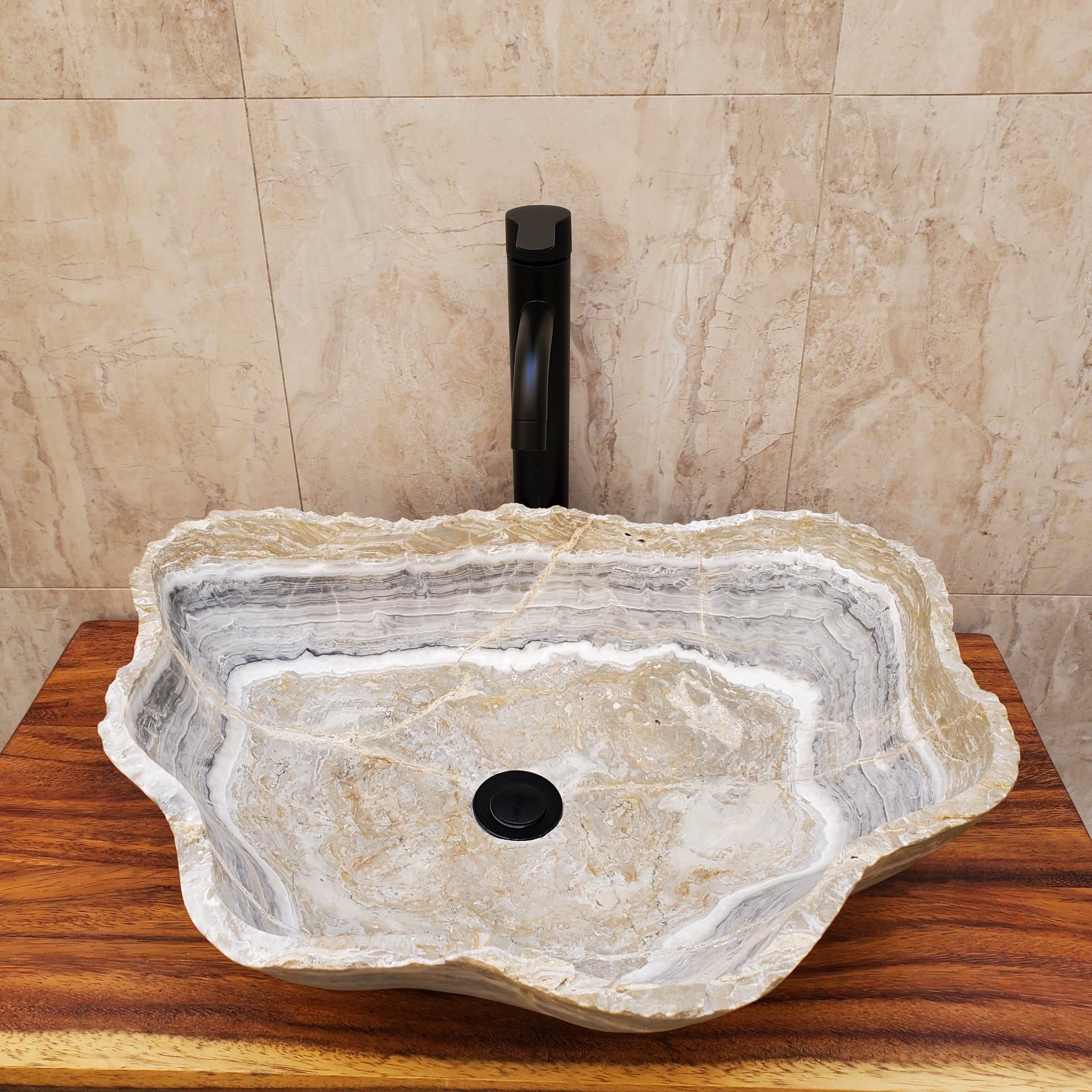 Gray and Light Brown Onyx Vessel Sink Onyx Sinks Featured Onyx Sinks Sinks