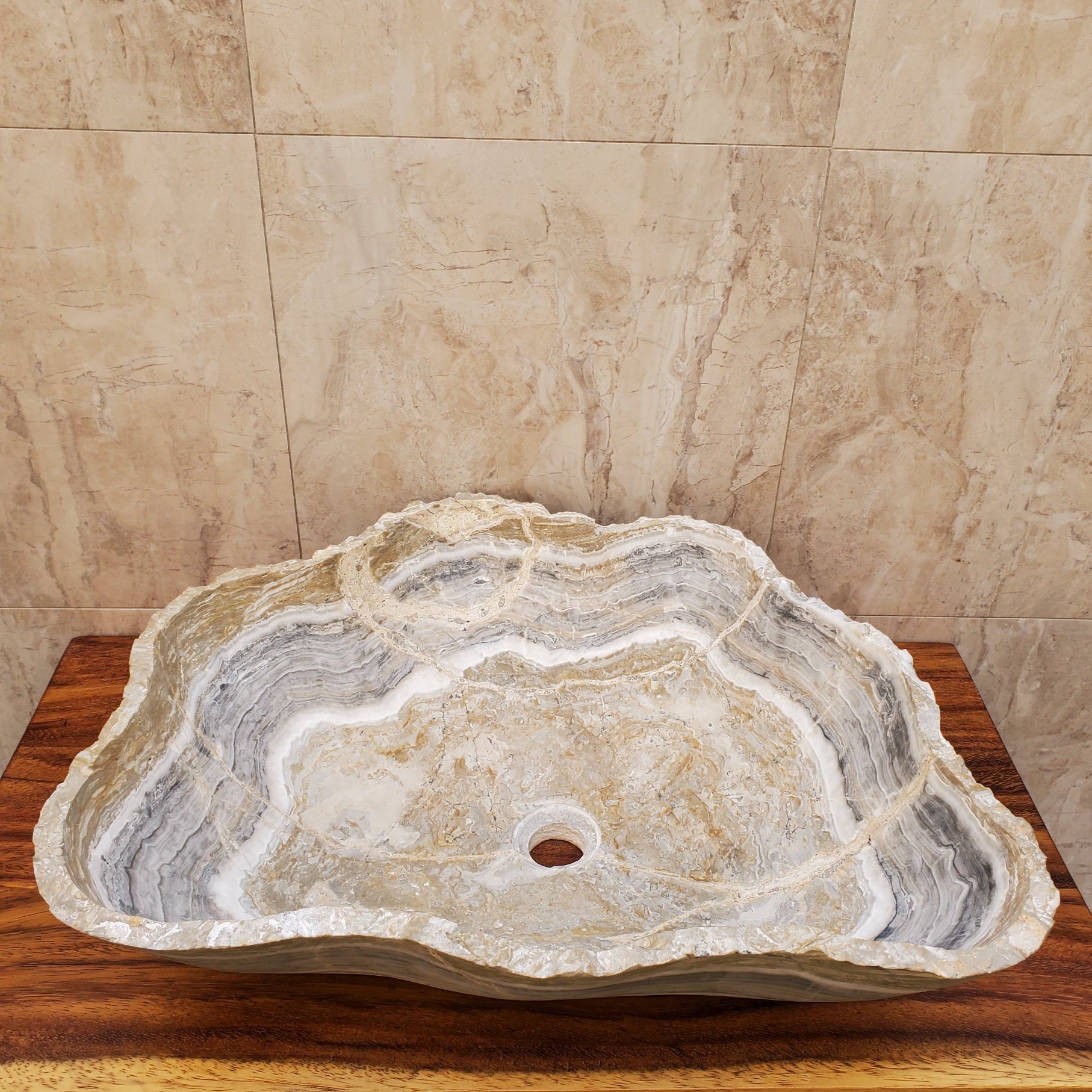 Gray and Light Brown Onyx Vessel Sink Onyx Sinks Featured Onyx Sinks Sinks