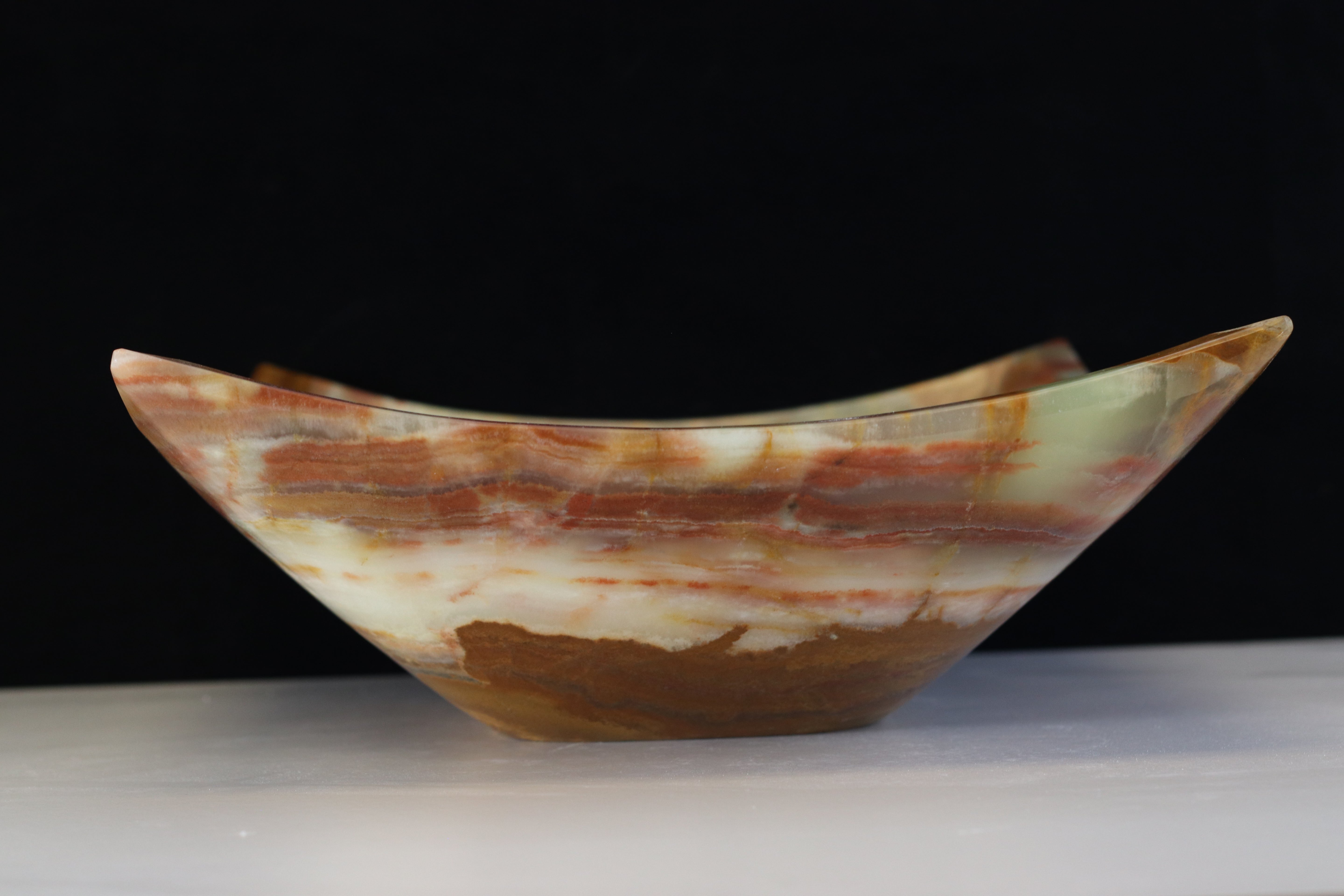 S9_08 Brown and Green Onyx Vessel Bathroom Sink - Rectangle