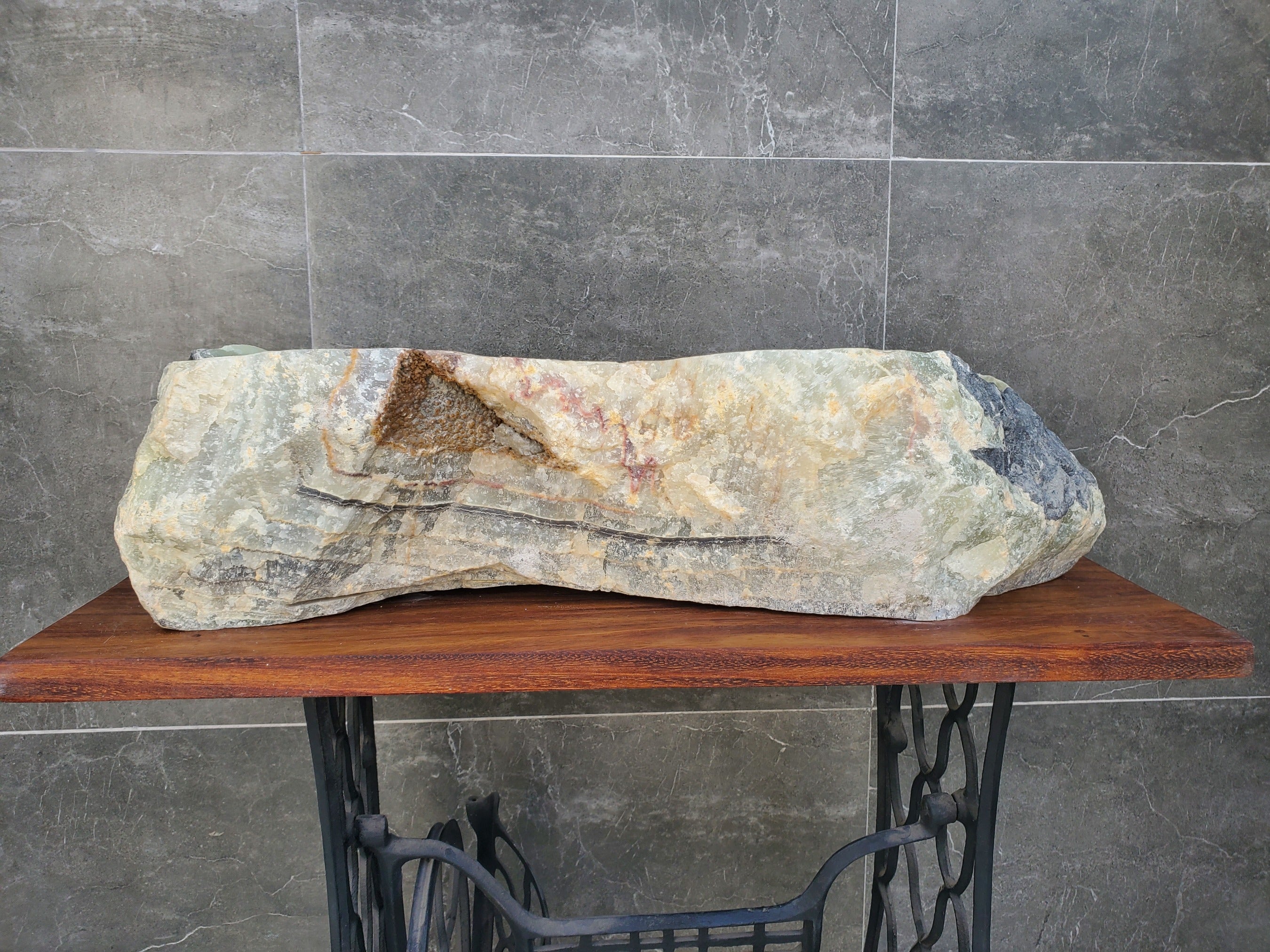Green Gray Onyx Stone Vessel Sink. Handmade in Mexico. Hand Finished in the USA. Ships from the USA. A beautiful work of art. Buy now at www.felipeandgrace.com.