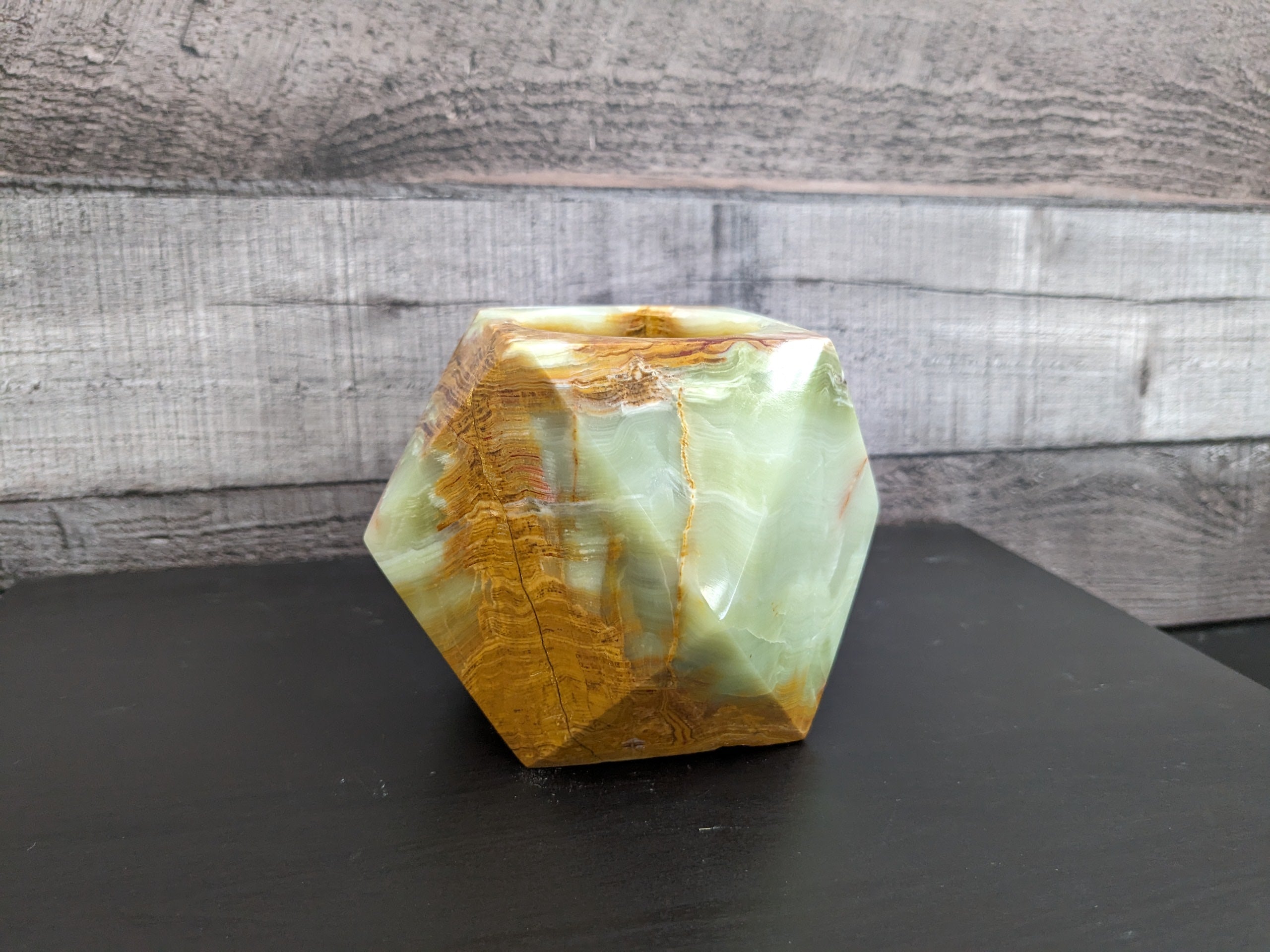 Green and Orange Onyx Succulent Planter, Stone Miniature Plant Holder, Small Pot Miniature Planters Accessories Decor Garden