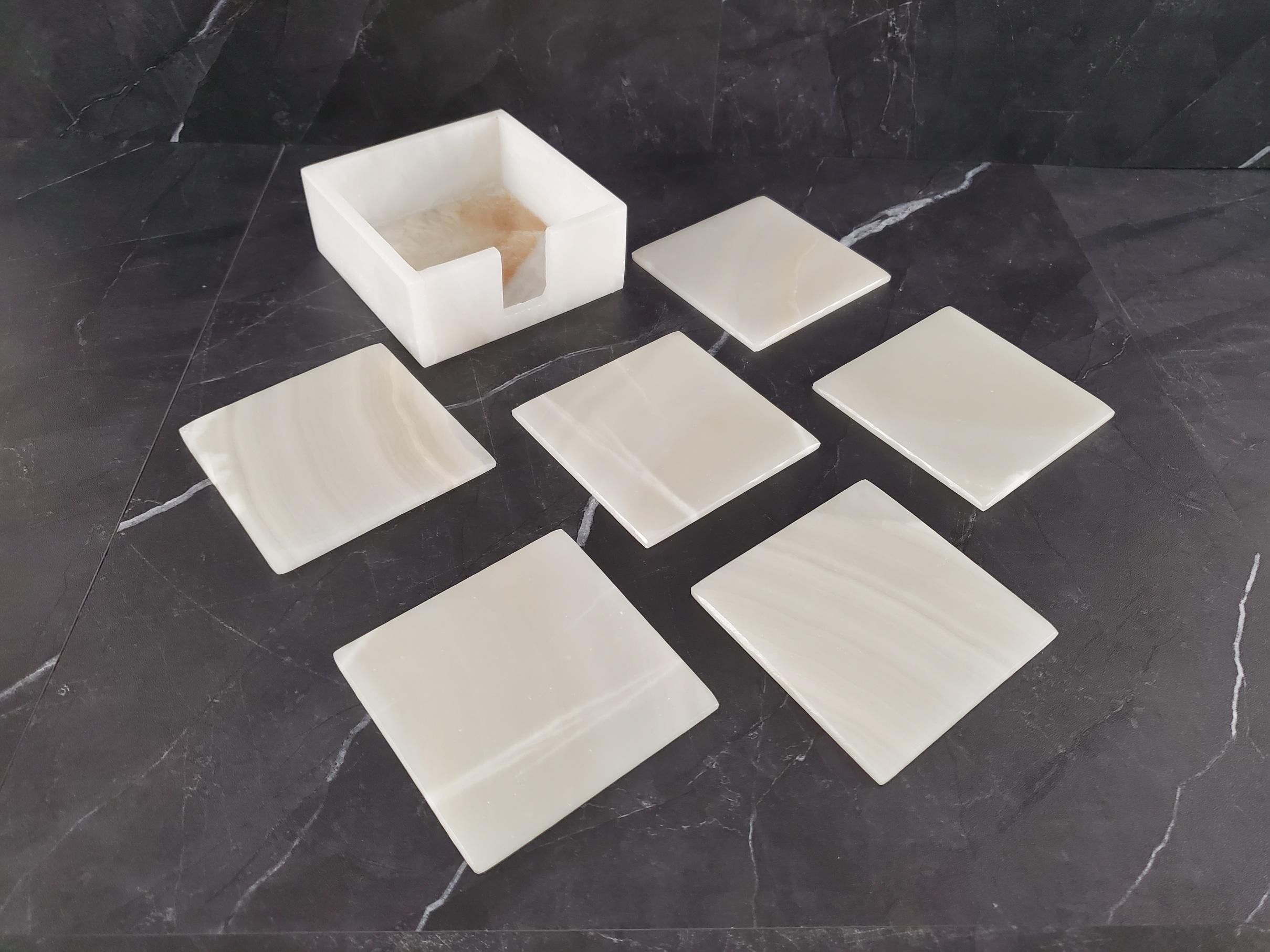 Onyx Square Drink Coasters, Stone Set of 6 with Holder, Living Room and Patio Decor