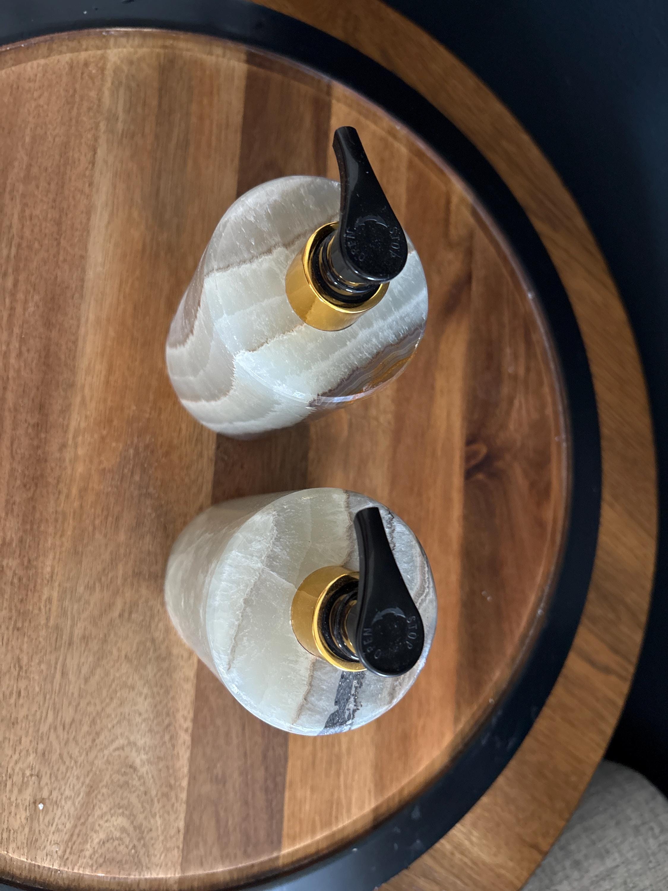 Green Onyx Stone Lotion or Soap Dispenser Bottle, Decorative Pump Bottle for Bathroom