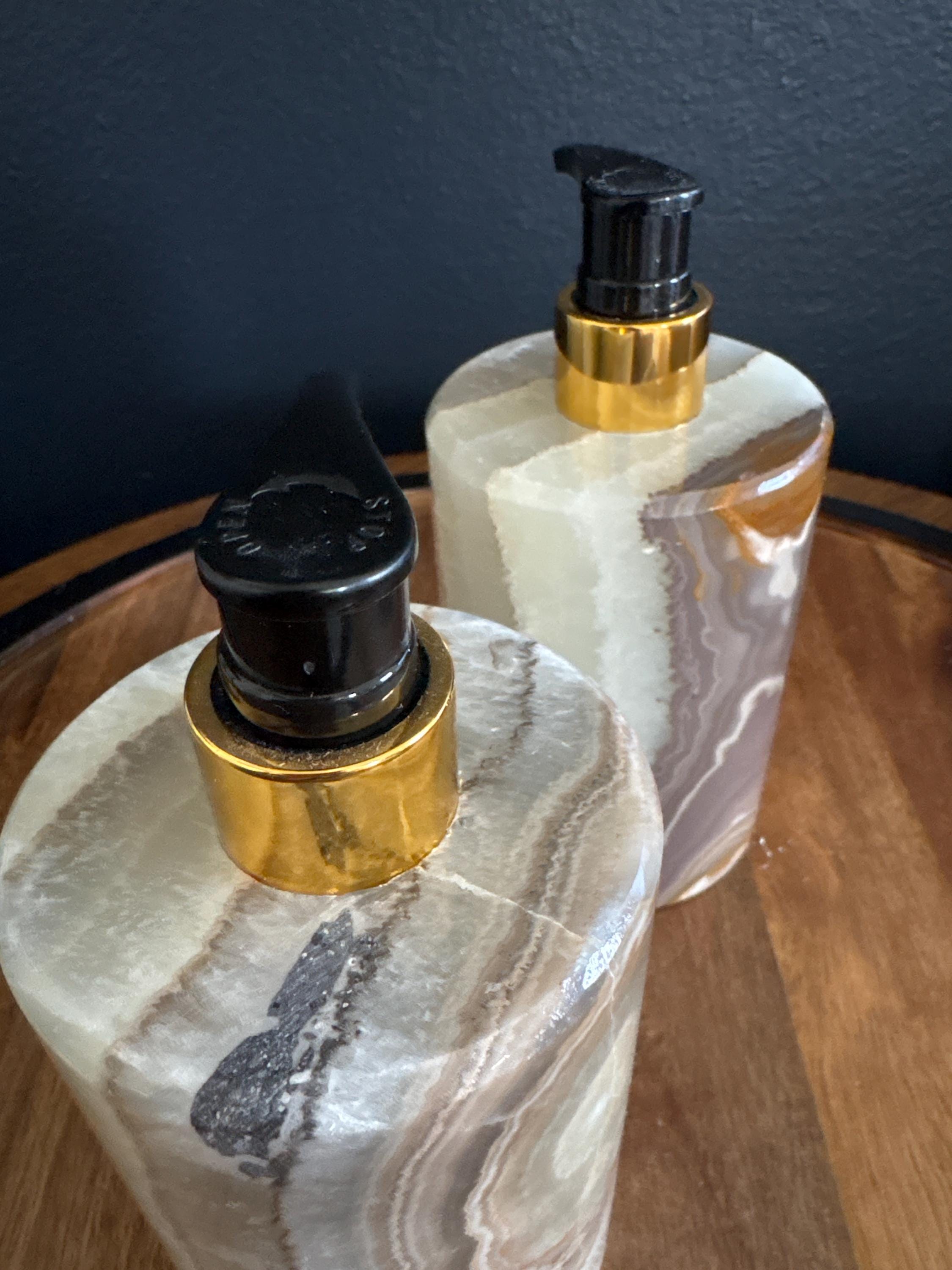 Green Onyx Stone Lotion or Soap Dispenser Bottle, Decorative Pump Bottle for Bathroom