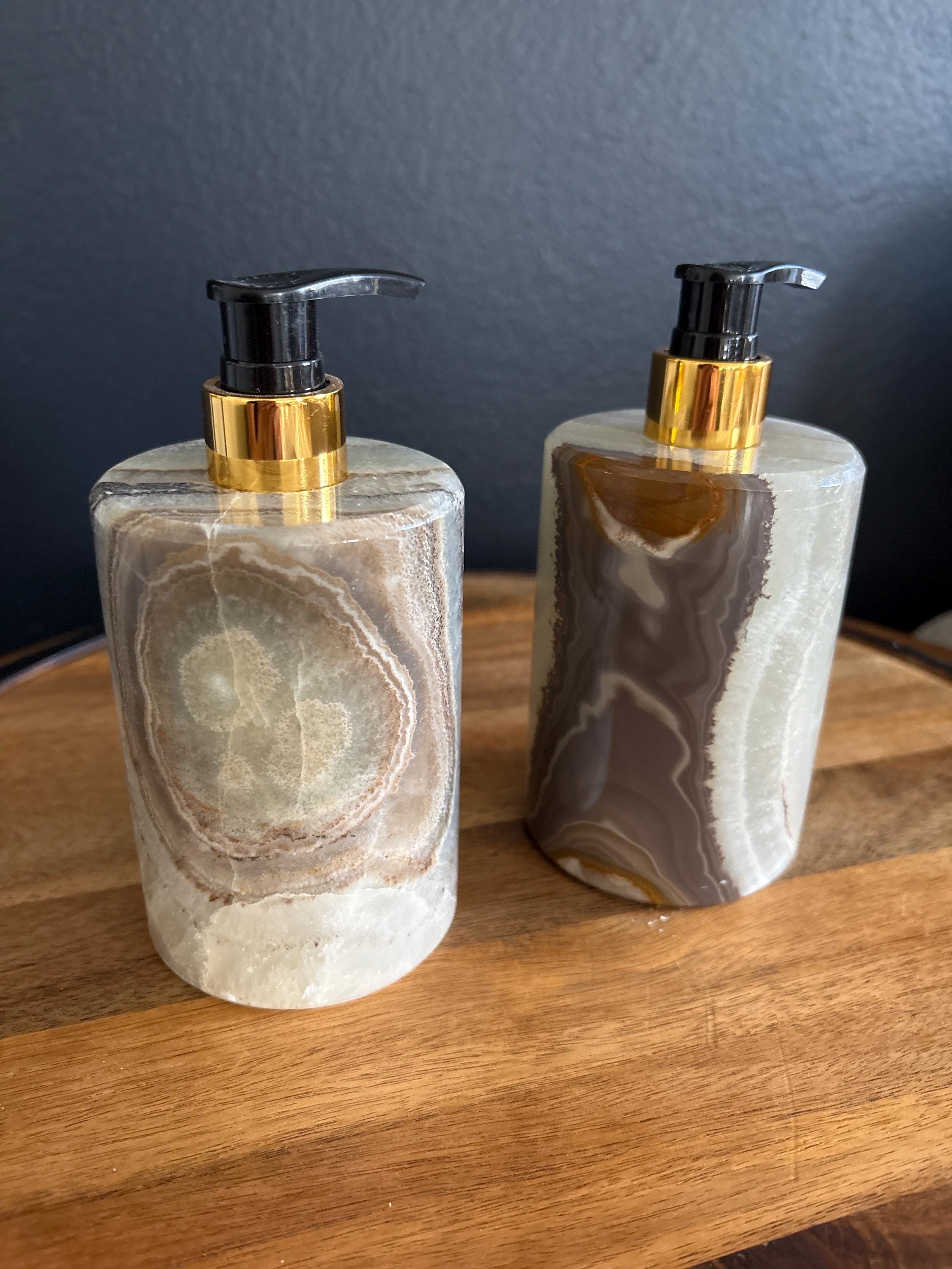 Green Onyx Stone Lotion or Soap Dispenser Bottle, Decorative Pump Bottle for Bathroom