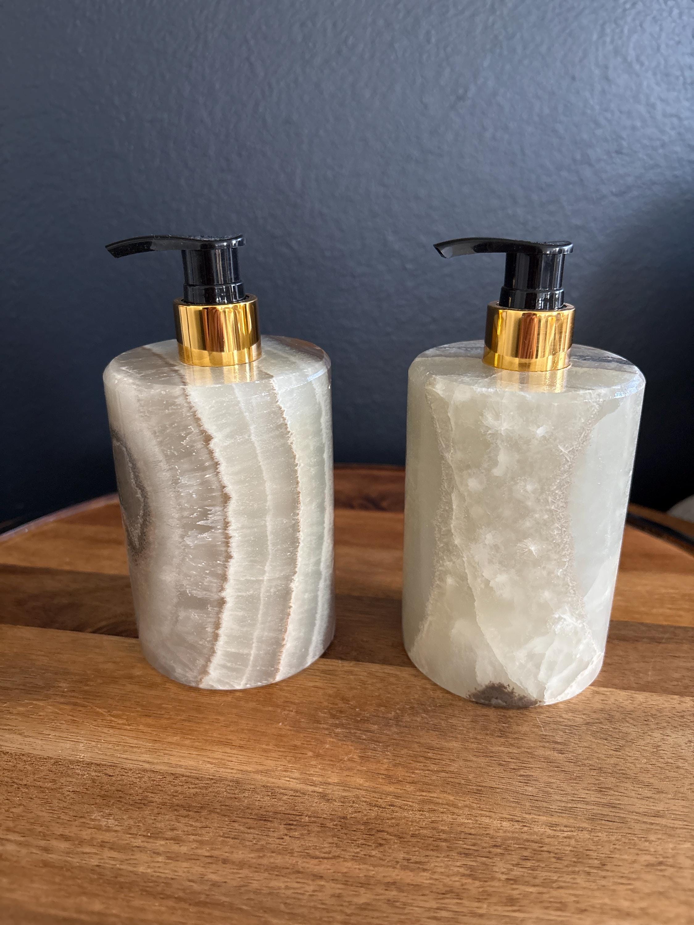Green Onyx Stone Lotion or Soap Dispenser Bottle, Decorative Pump Bottle for Bathroom