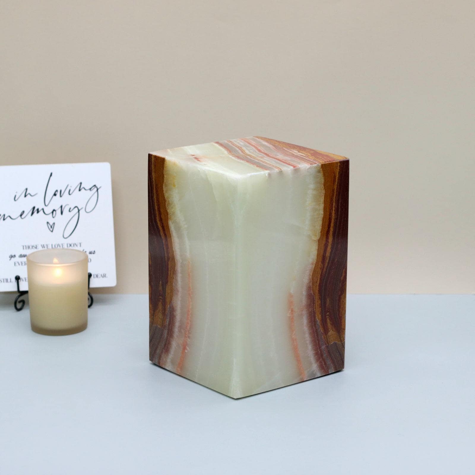 UR_09F Green Onyx Stone Cremation Urn for Ashes - 120 cu in | Handcrafted Stone Memorial