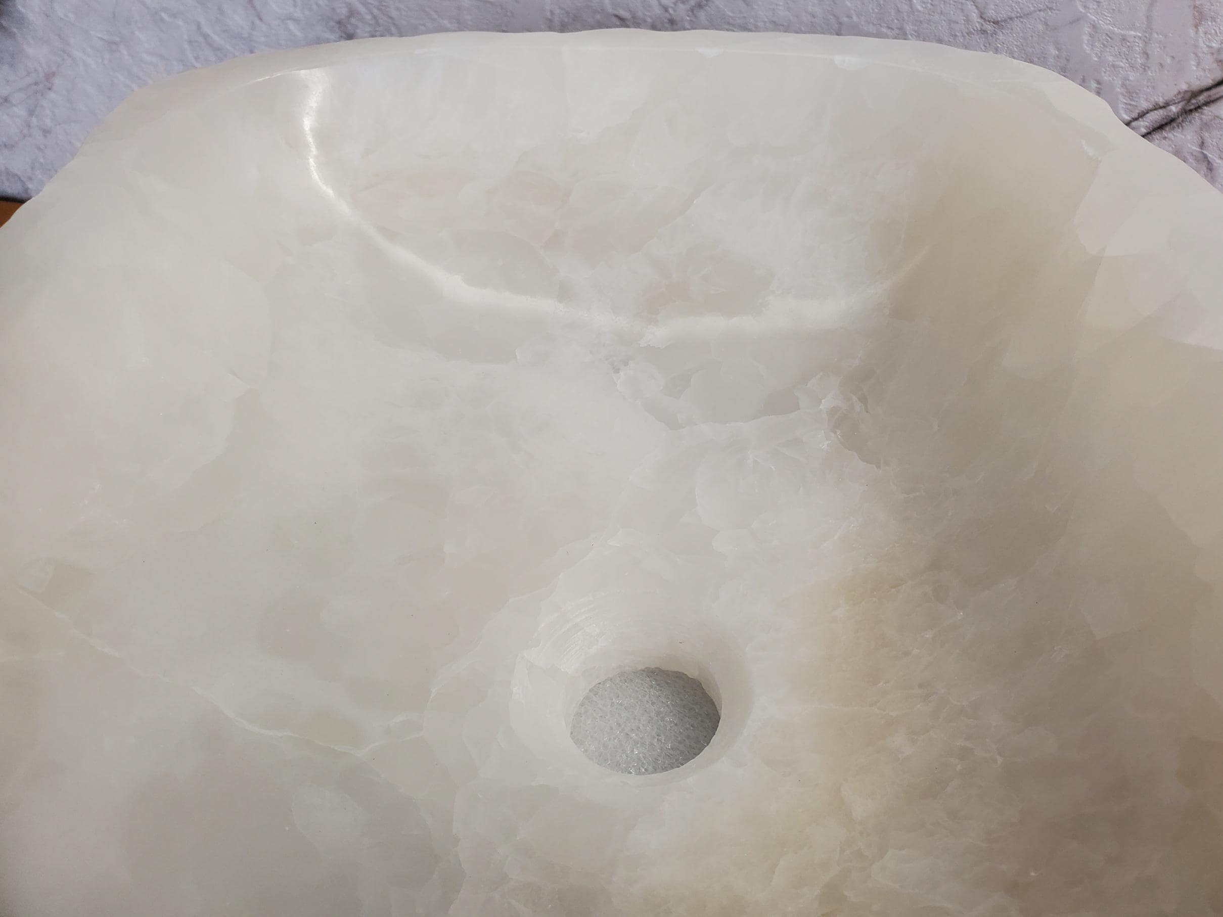 White Onyx Marble Vessel Sink – Natural Stone Countertop Sink, Polished Vanity Basin, Luxury Spa Bathroom Decor 18x13 Inch