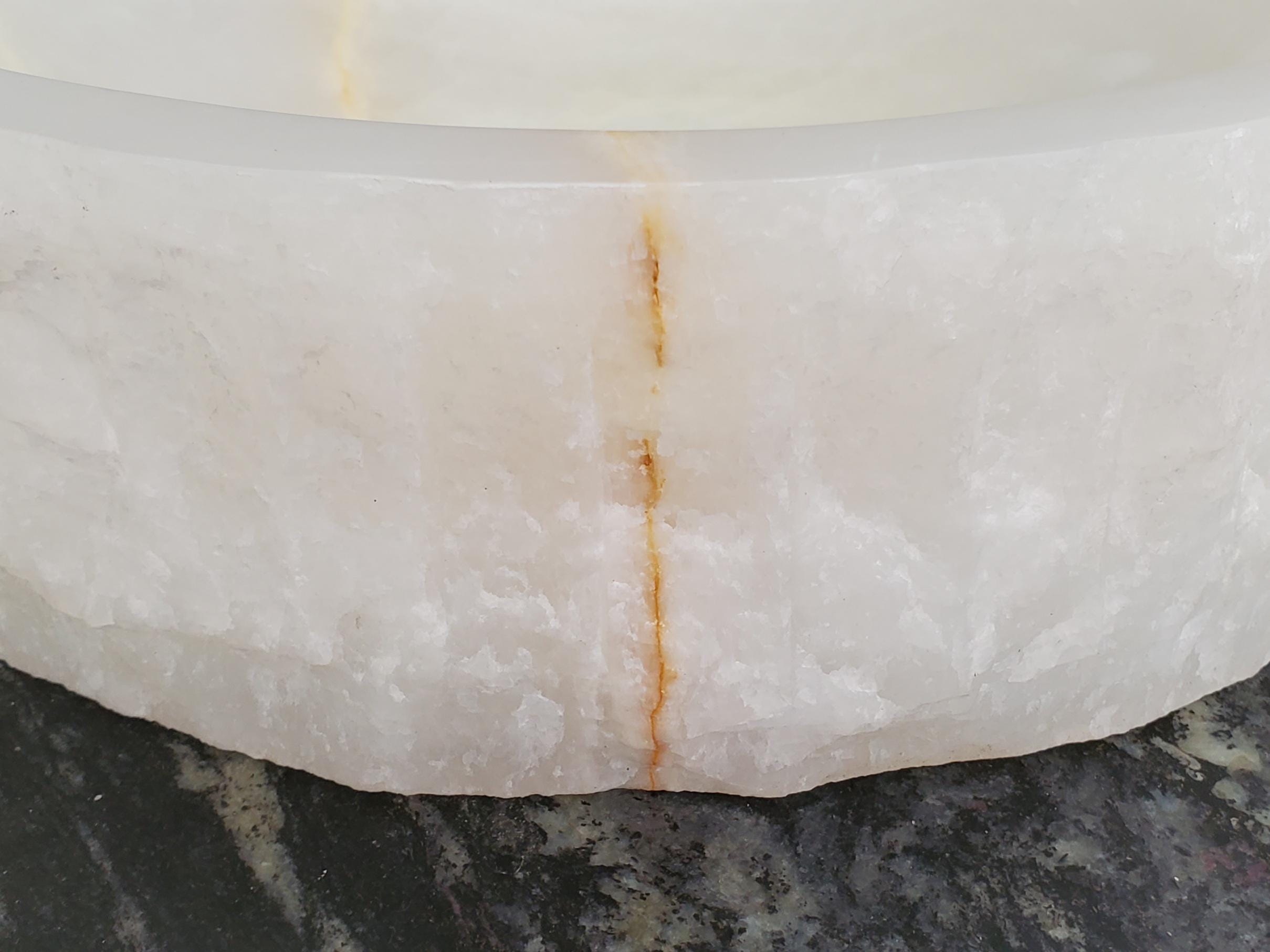 White Onyx Vessel Sink | Natural Stone Bathroom Sink | Live Edge Vanity Basin | Luxury Bathroom Sink | Handmade Onyx Sink 16x16 Inch Above Counter sink Bathroom Décor beige tan taupe hand basin bowl handmade powder room Home design trends luxury bathroom Marble Onix Rock modern contemporary natural stone sink plumbing fixture Rectangle Vessel Tan Rustic Onyx Vessel Sinks Translucent Polish