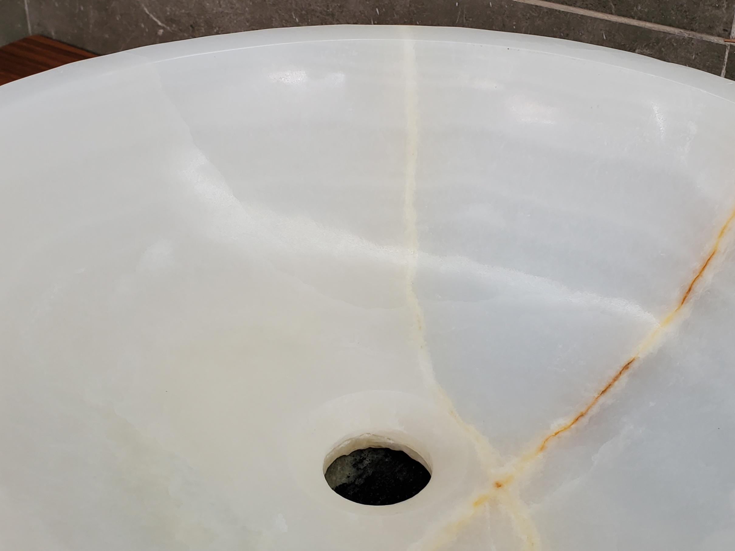 White Onyx Vessel Sink | Natural Stone Bathroom Sink | Live Edge Vanity Basin | Luxury Bathroom Sink | Handmade Onyx Sink 16x16 Inch Above Counter sink Bathroom Décor beige tan taupe hand basin bowl handmade powder room Home design trends luxury bathroom Marble Onix Rock modern contemporary natural stone sink plumbing fixture Rectangle Vessel Tan Rustic Onyx Vessel Sinks Translucent Polish