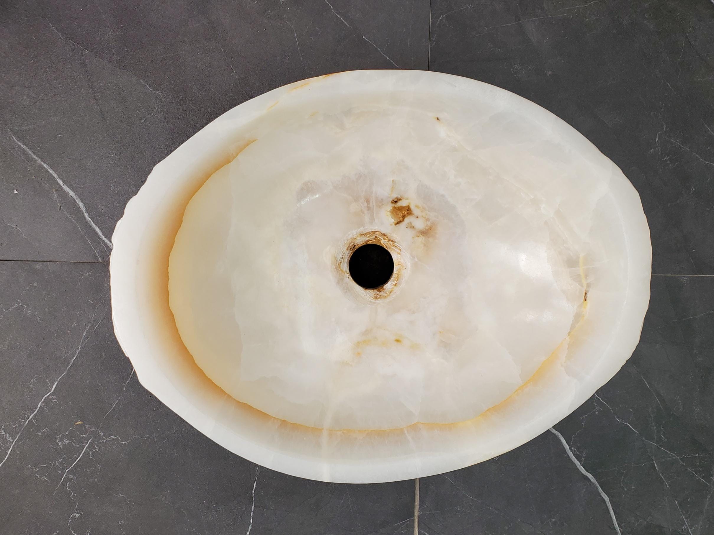 White Onyx Marble Vessel Sink, 16x12.5 Inch Natural Stone Countertop Basin, Polished Luxury Vanity Sink, Spa Bathroom Decor Above Counter sink Bathroom Décor beige tan taupe hand basin bowl handmade powder room Home design trends luxury bathroom Marble Onix Rock modern contemporary natural stone sink plumbing fixture Rectangle Vessel Tan Rustic Onyx Vessel Sinks Translucent Polish