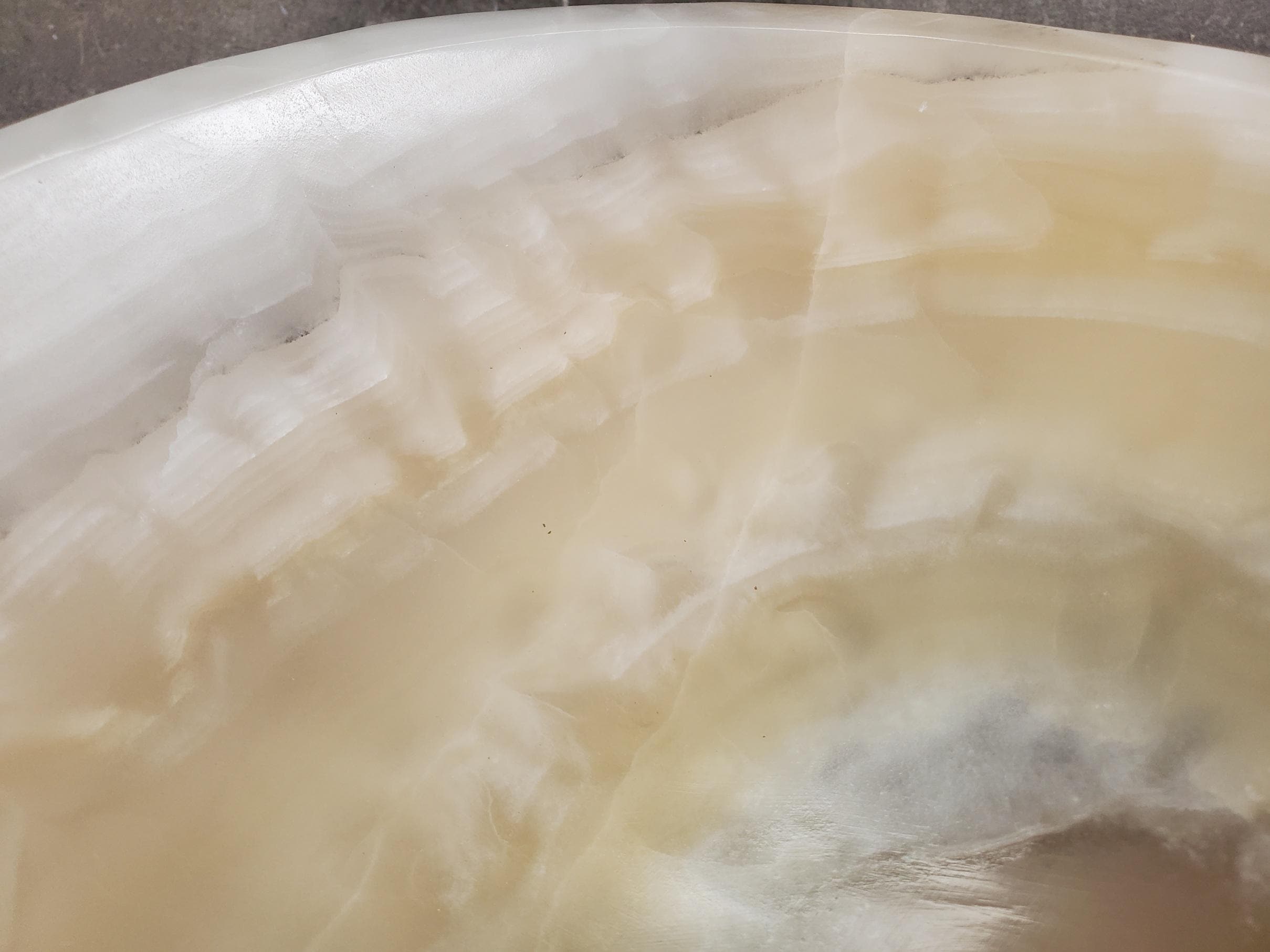 Cream Onyx Vessel Sink, Natural Stone Vanity Basin, Polished Bathroom Countertop Sink, Spa Decor 15x11 Inch Above Counter sink Bathroom Décor beige tan taupe hand basin bowl handmade powder room Home design trends luxury bathroom Marble Onix Rock modern contemporary natural stone sink plumbing fixture Rectangle Vessel Tan Rustic Onyx Vessel Sinks Translucent Polish