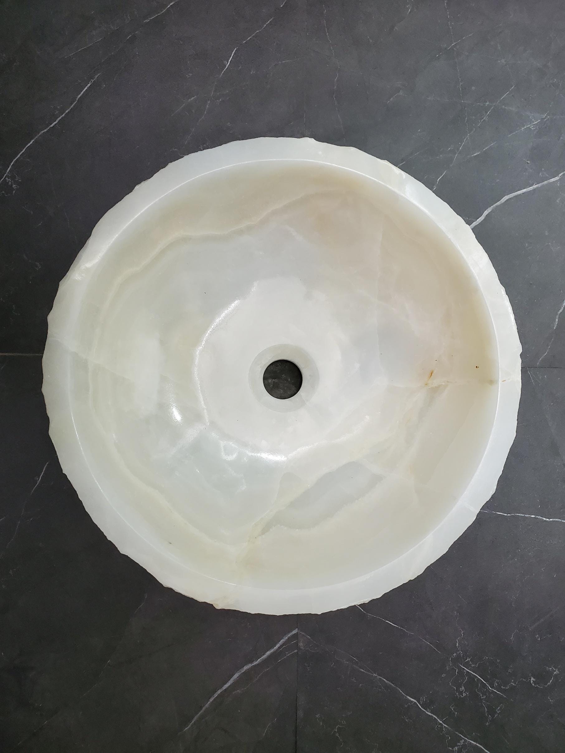 White Onyx Vessel Sink, 15.6x15.6 Inch Natural Stone Countertop Basin, Polished Luxury Vanity Sink, Spa Bathroom Decor Above Counter sink Bathroom Décor beige tan taupe hand basin bowl handmade powder room Home design trends luxury bathroom Marble Onix Rock modern contemporary natural stone sink plumbing fixture Rectangle Vessel Tan Rustic Onyx Vessel Sinks Translucent Polish