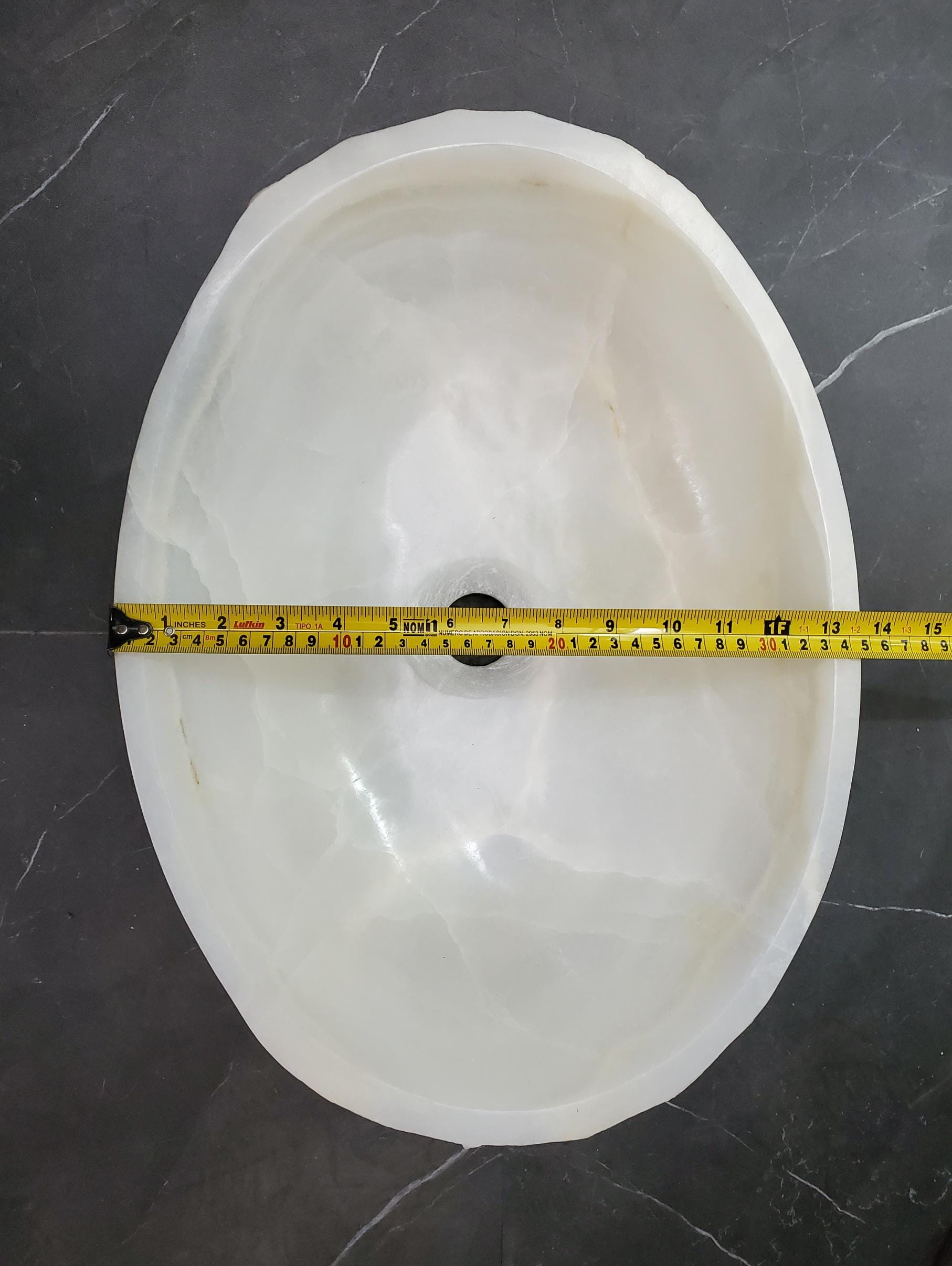 White Onyx Vessel Sink – Oval Natural Stone Countertop Sink, Polished Vanity Basin, Luxury Spa Bathroom Decor 18.5x13.5 Inch Above Counter sink Bathroom Décor beige tan taupe hand basin bowl handmade powder room Home design trends luxury bathroom Marble Onix Rock modern contemporary natural stone sink plumbing fixture Rectangle Vessel Tan Rustic Onyx Vessel Sinks Translucent Polish