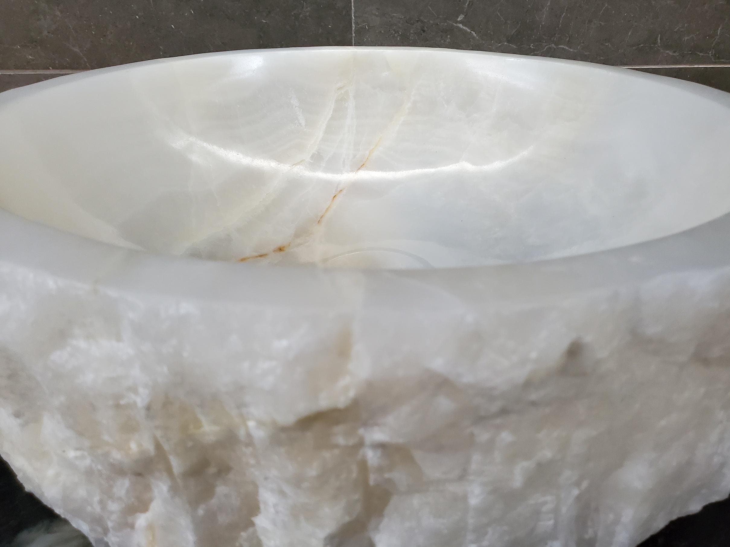 White Onyx Vessel Sink, 16x16 Inch Natural Stone Countertop Basin, Polished Luxury Vanity Sink, Spa Bathroom Decor Above Counter sink Bathroom Décor beige tan taupe hand basin bowl handmade powder room Home design trends luxury bathroom Marble Onix Rock modern contemporary natural stone sink plumbing fixture Rectangle Vessel Tan Rustic Onyx Vessel Sinks Translucent Polish
